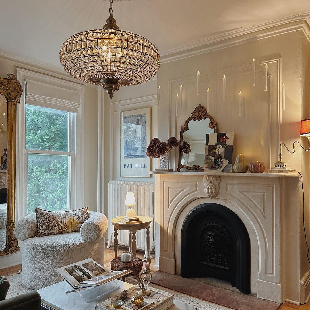 French Empire Vintage Bead Ellipsoid Crystal Chandelier for Living Room/Bedroom - 6 Lights/D25"*H20"/12.3kgDark BronzeWarm LightBlushlighting