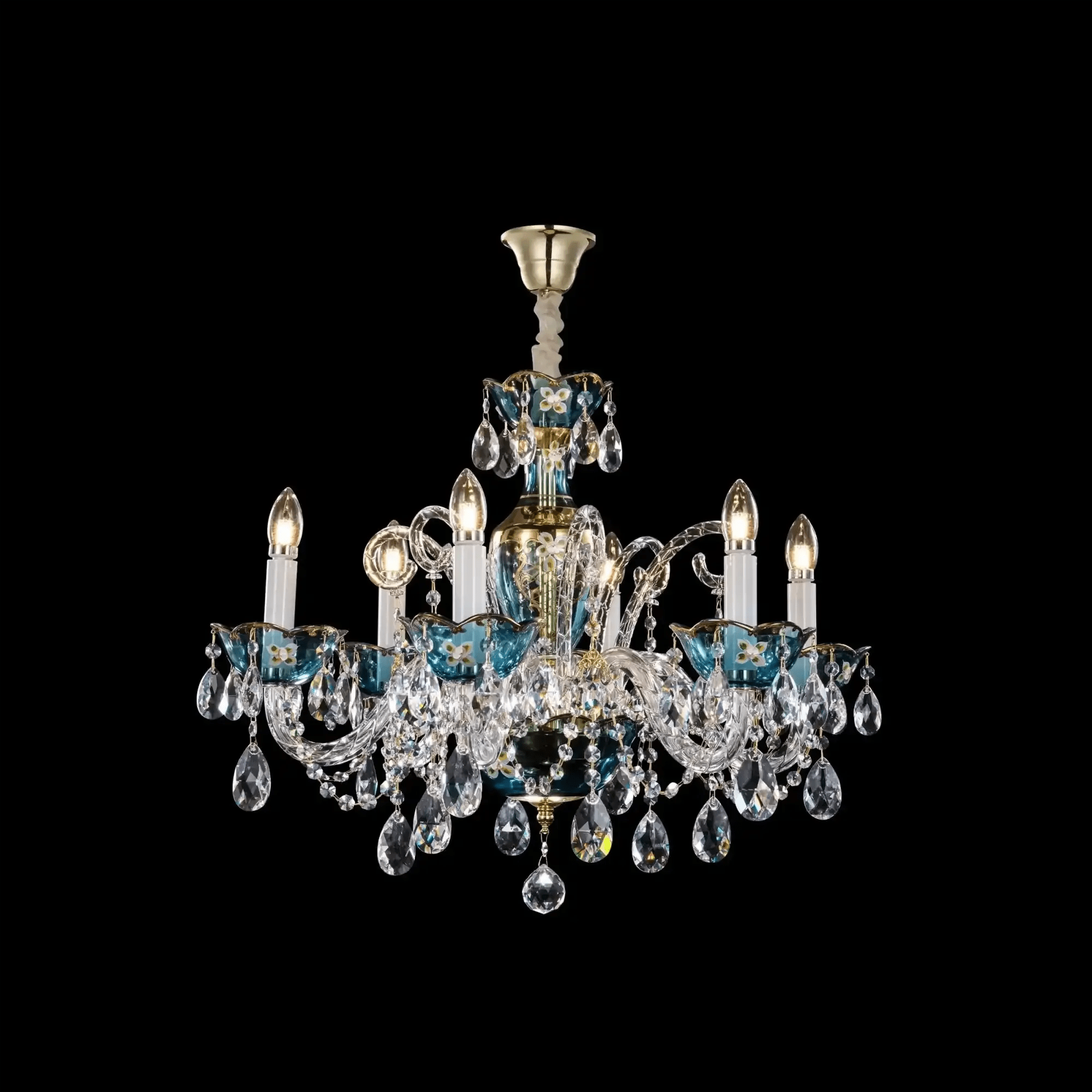 French Romantic Blue Crystal Designer Chandelier for Bedroom/Living Room/Dining Room - 6 Lights:D25.6"*H18.9"/17.5kgWarm LightBlushlighting
