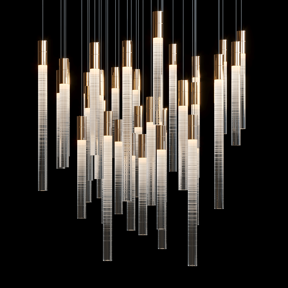 Frosted Tube Cluster Chandelier - 48" L × 18" W × 18" HBlushlighting