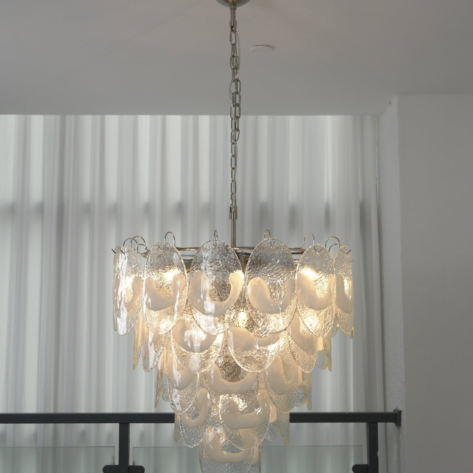 Frostelle Murano Chandelier - ∅ 29.5″ x H 27.6″Nickel & Clear+White glassBlushlighting