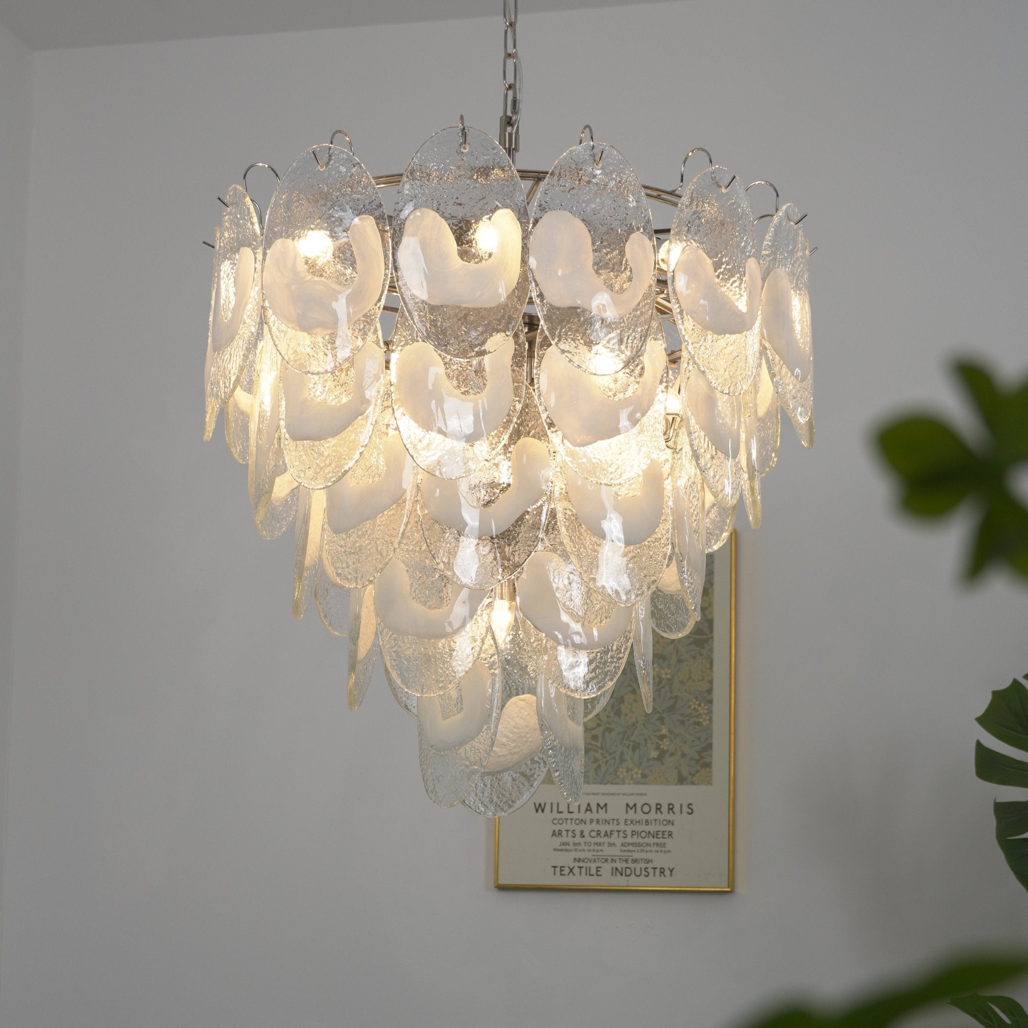Frostelle Murano Chandelier - ∅ 29.5″ x H 27.6″Nickel & Clear+White glassBlushlighting