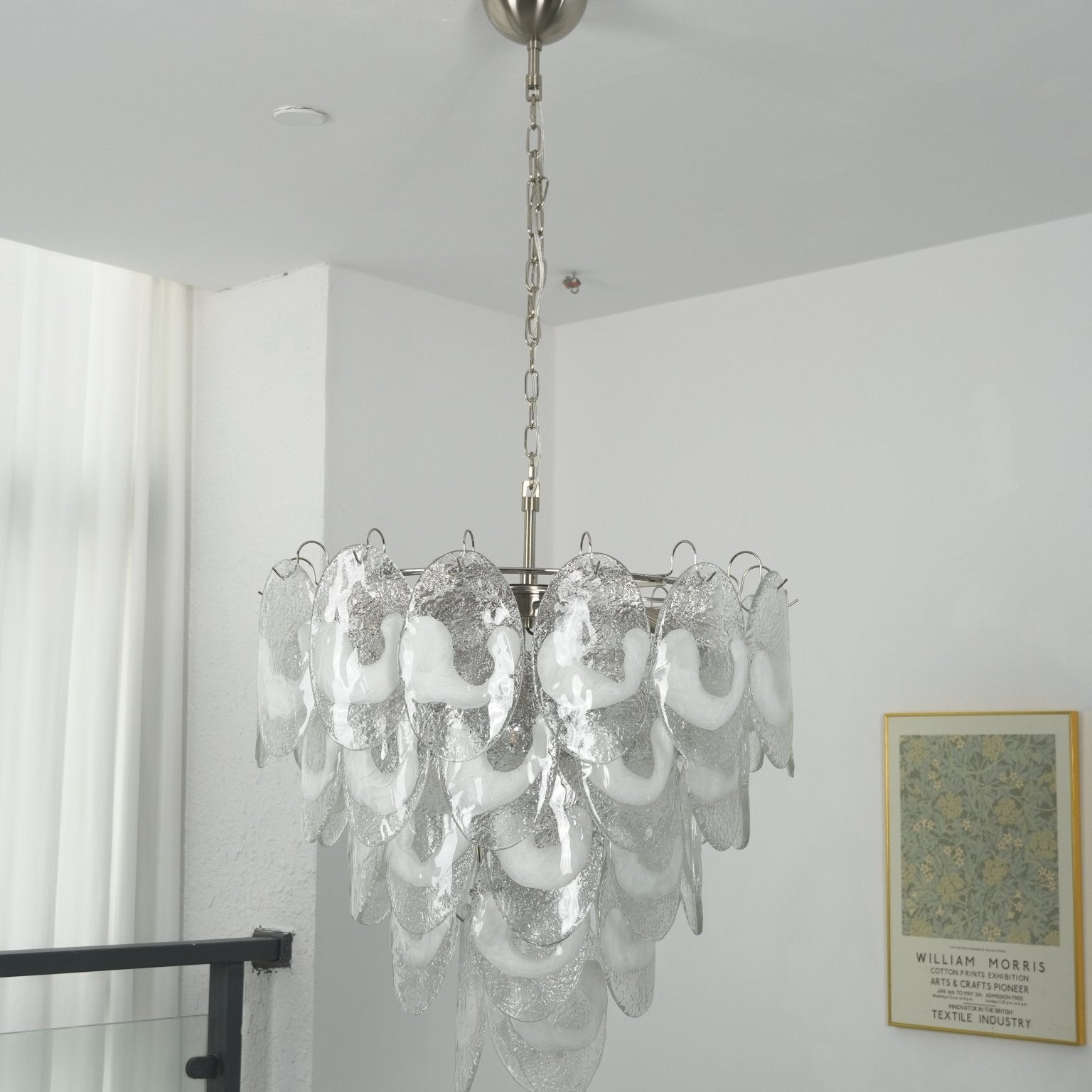 Frostelle Murano Chandelier - ∅ 29.5″ x H 27.6″Nickel & Clear+White glassBlushlighting