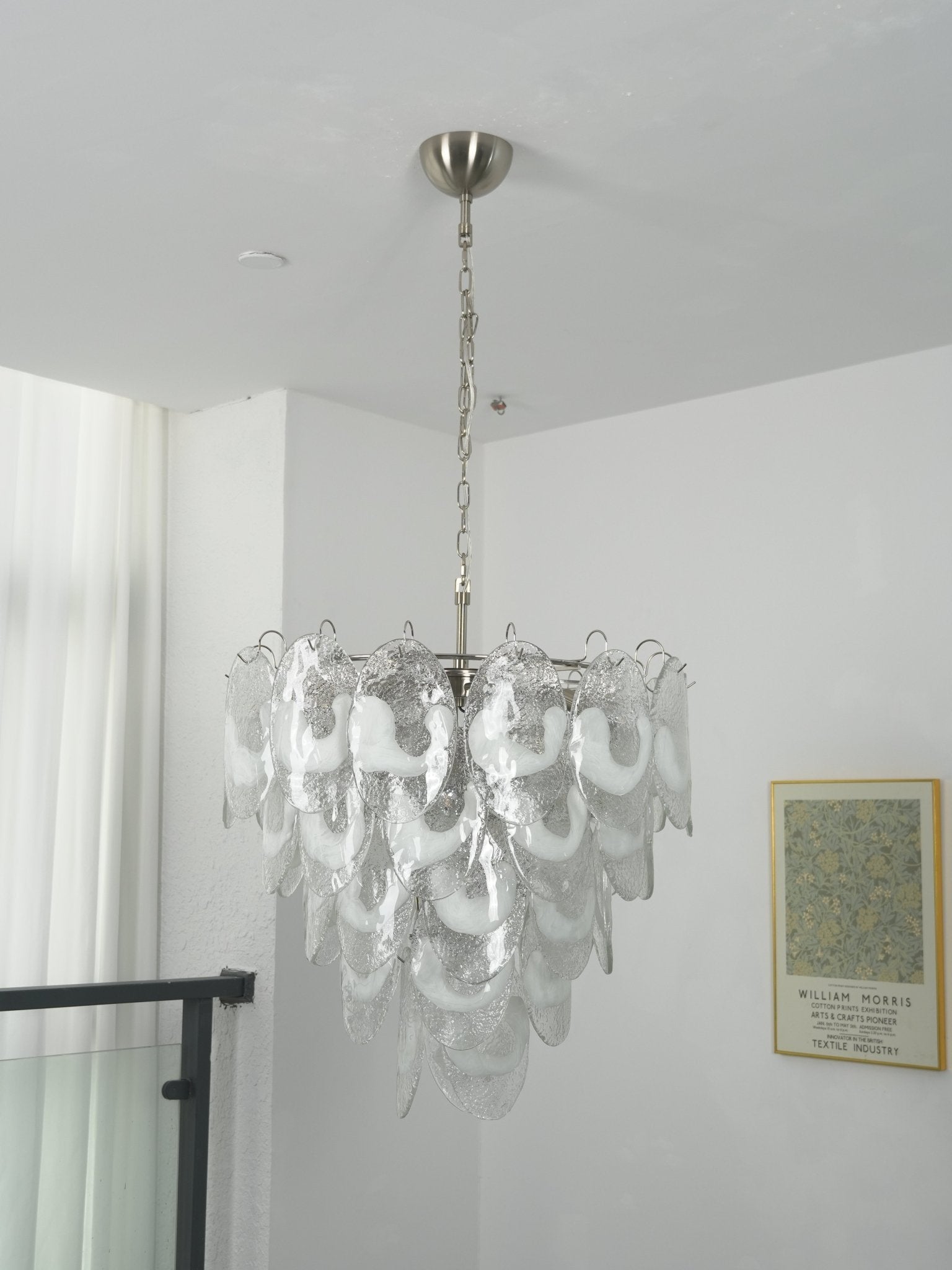 Frostelle Murano Chandelier - ∅ 29.5″ x H 27.6″Nickel & Clear+White glassBlushlighting