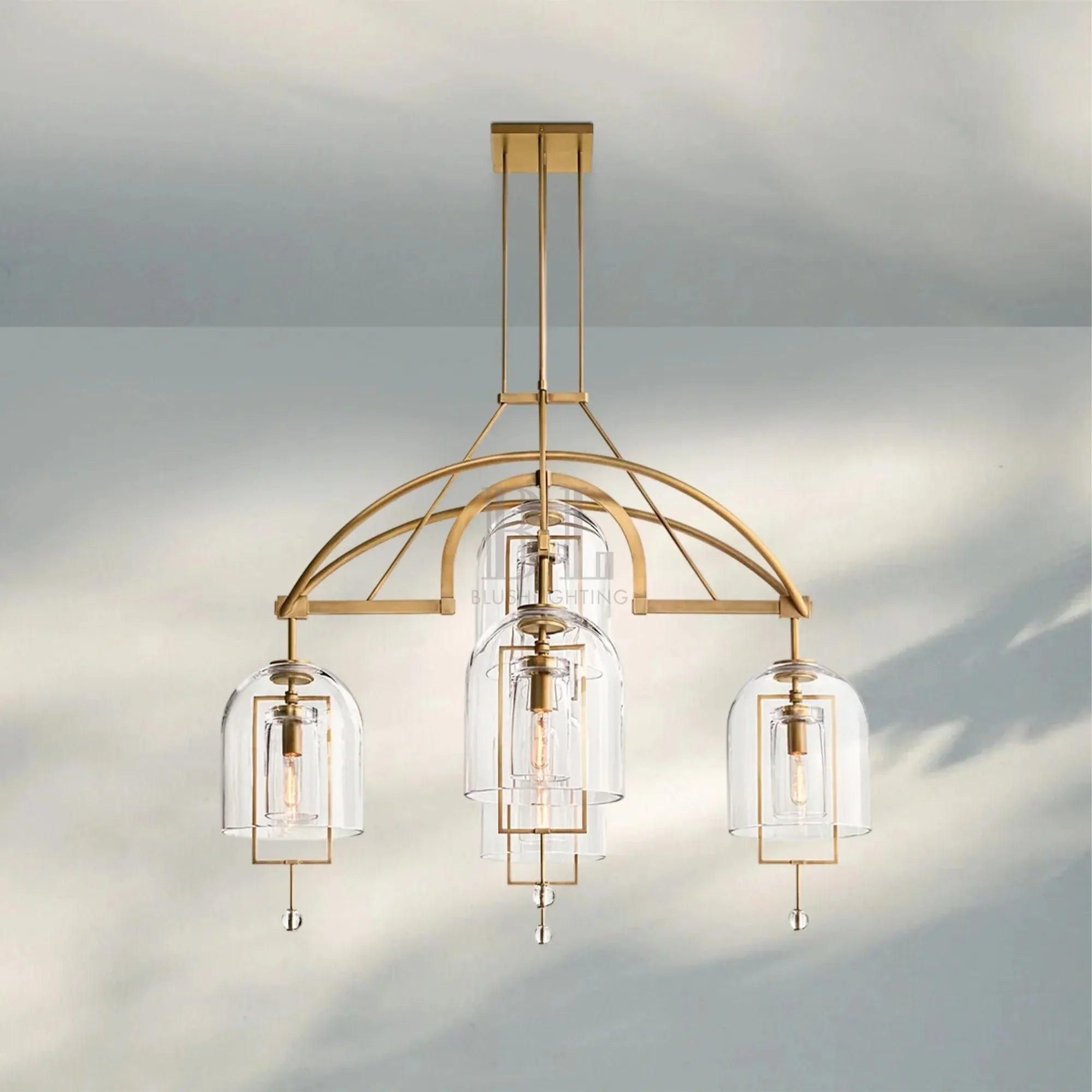 Fulcram Glass Modern Chandelier 5-Light 61'' 73'' 85''-61‘’ 5-Light-Brass-