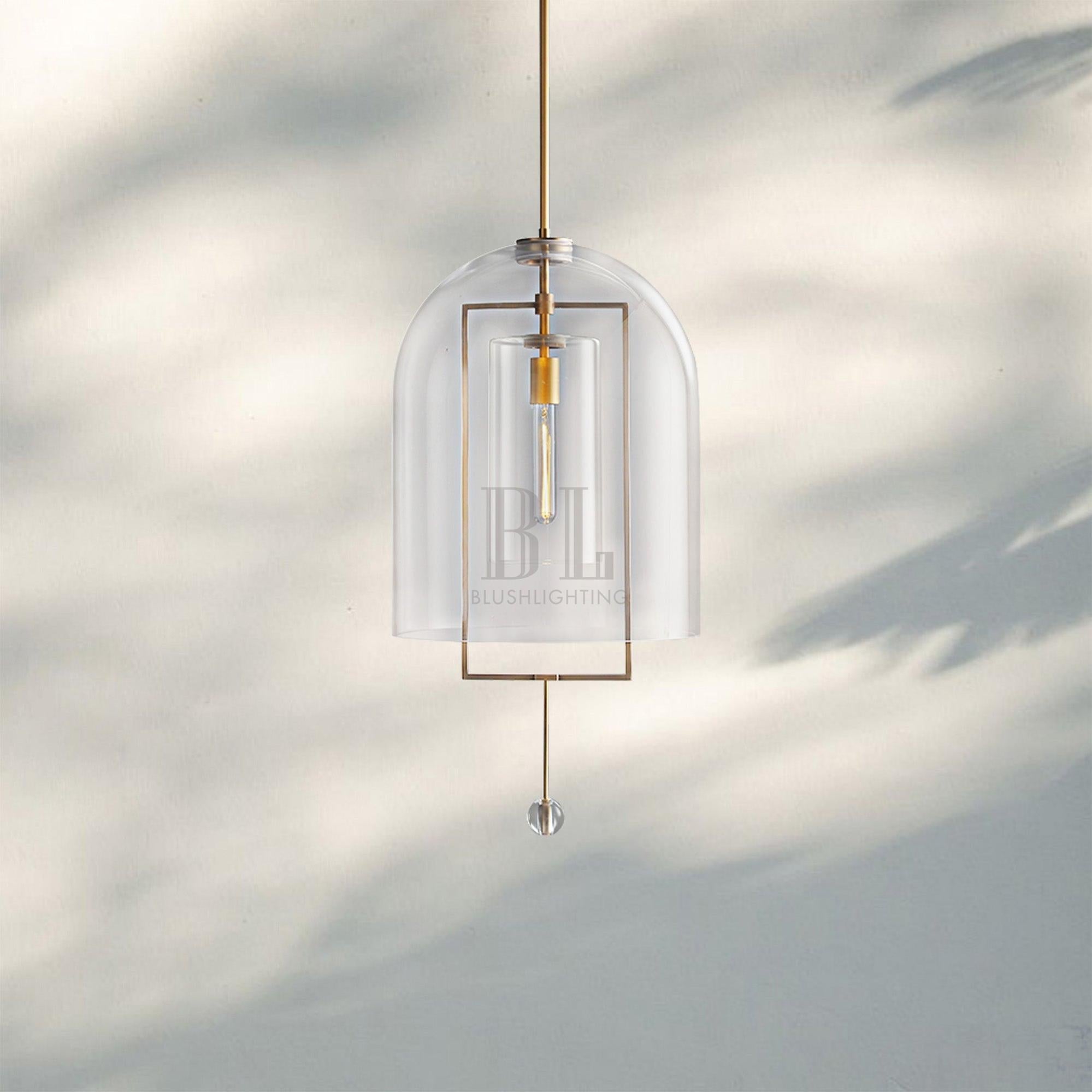 Fulcram Glass Pendant Light 13'' 15''-13''-Lacquered Burnished Brass-