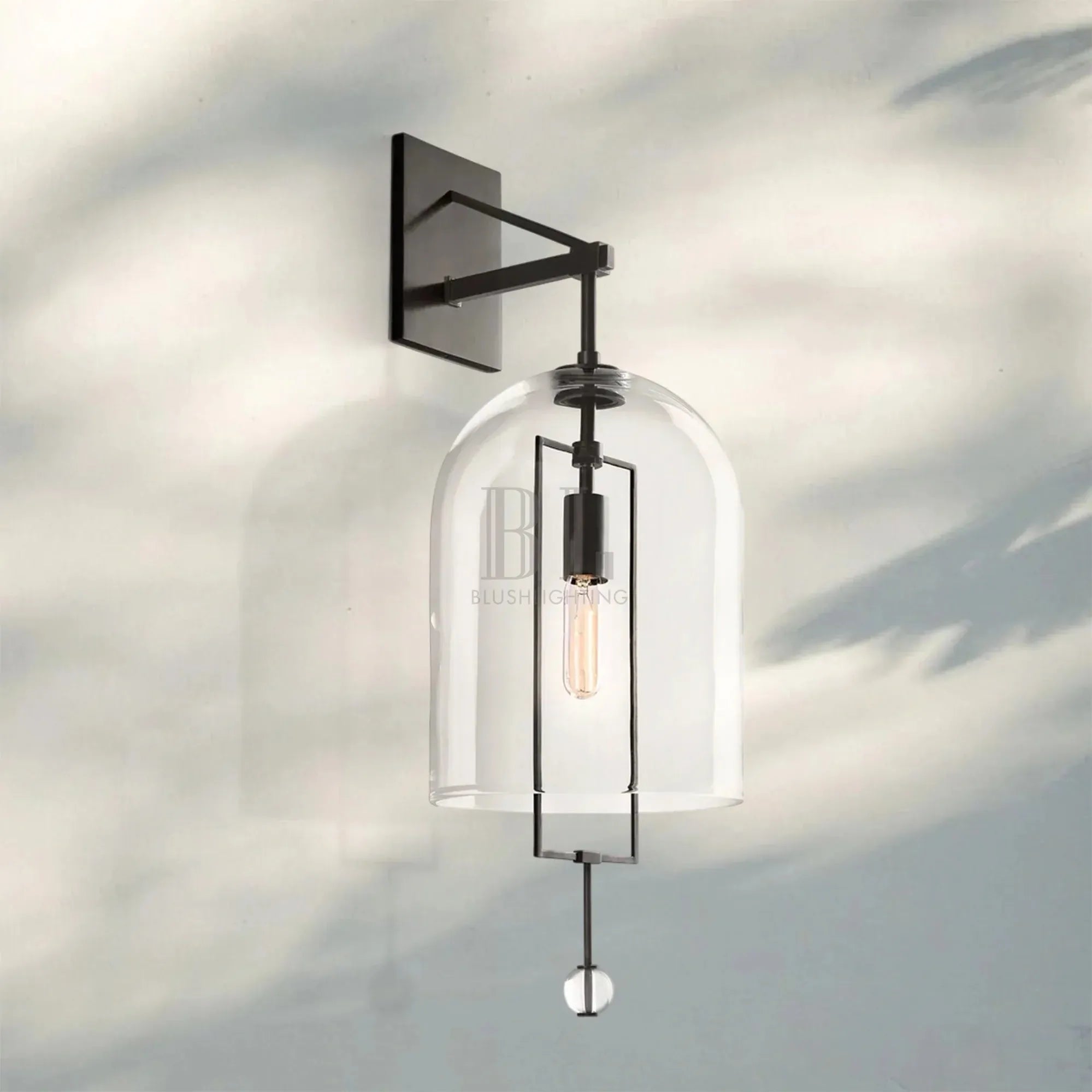 Fulcram Modern Grand Glass Wall Sconce 23"/29"H for Living Room, Bedroom-23''H-Matte Black-