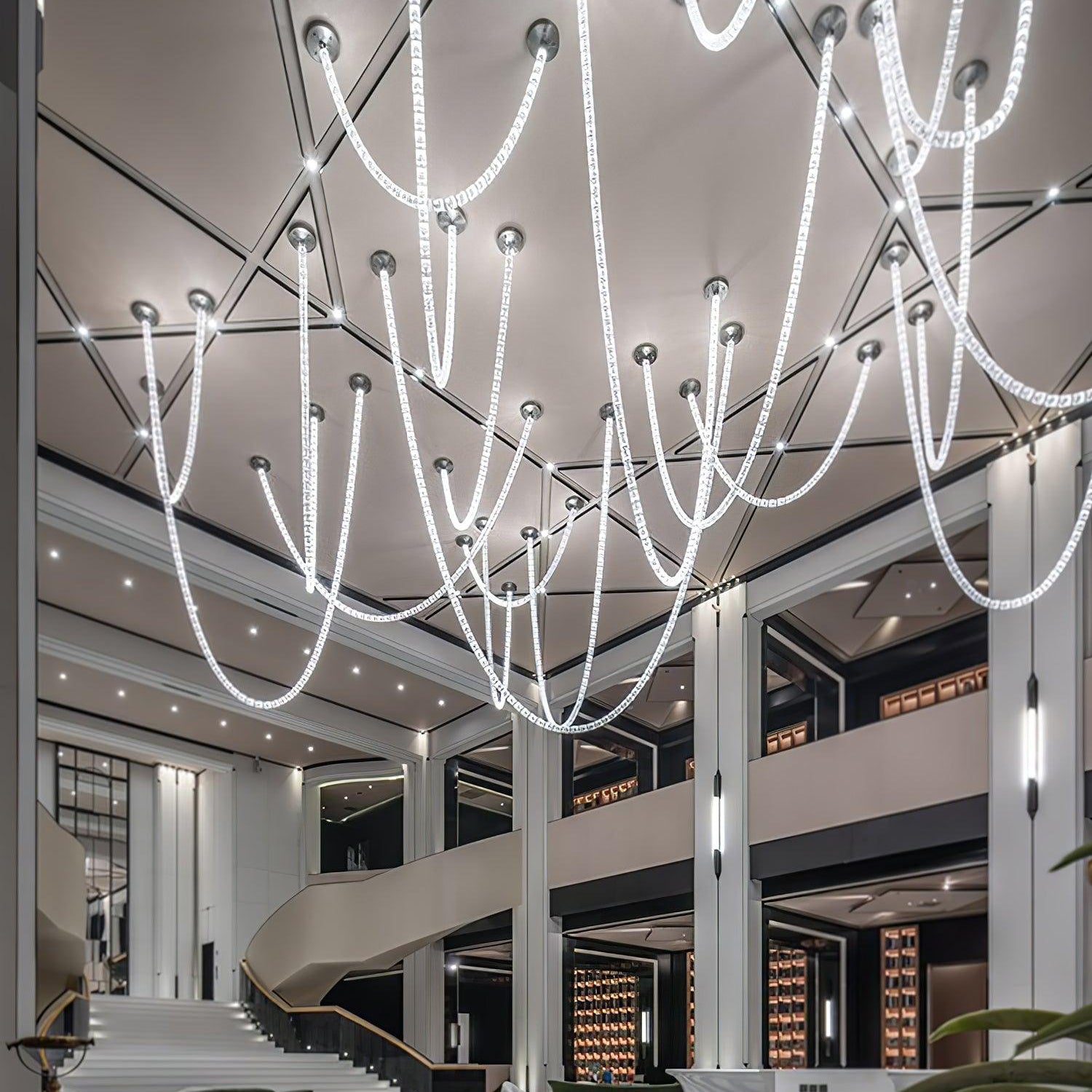 Gabriel Cascade K9 Crystal Chandelier - 161 heads ∅ 47.2″ x H 118″ / Dia 120cm x H 300cmClear & ChromeWarm LightBlushlighting
