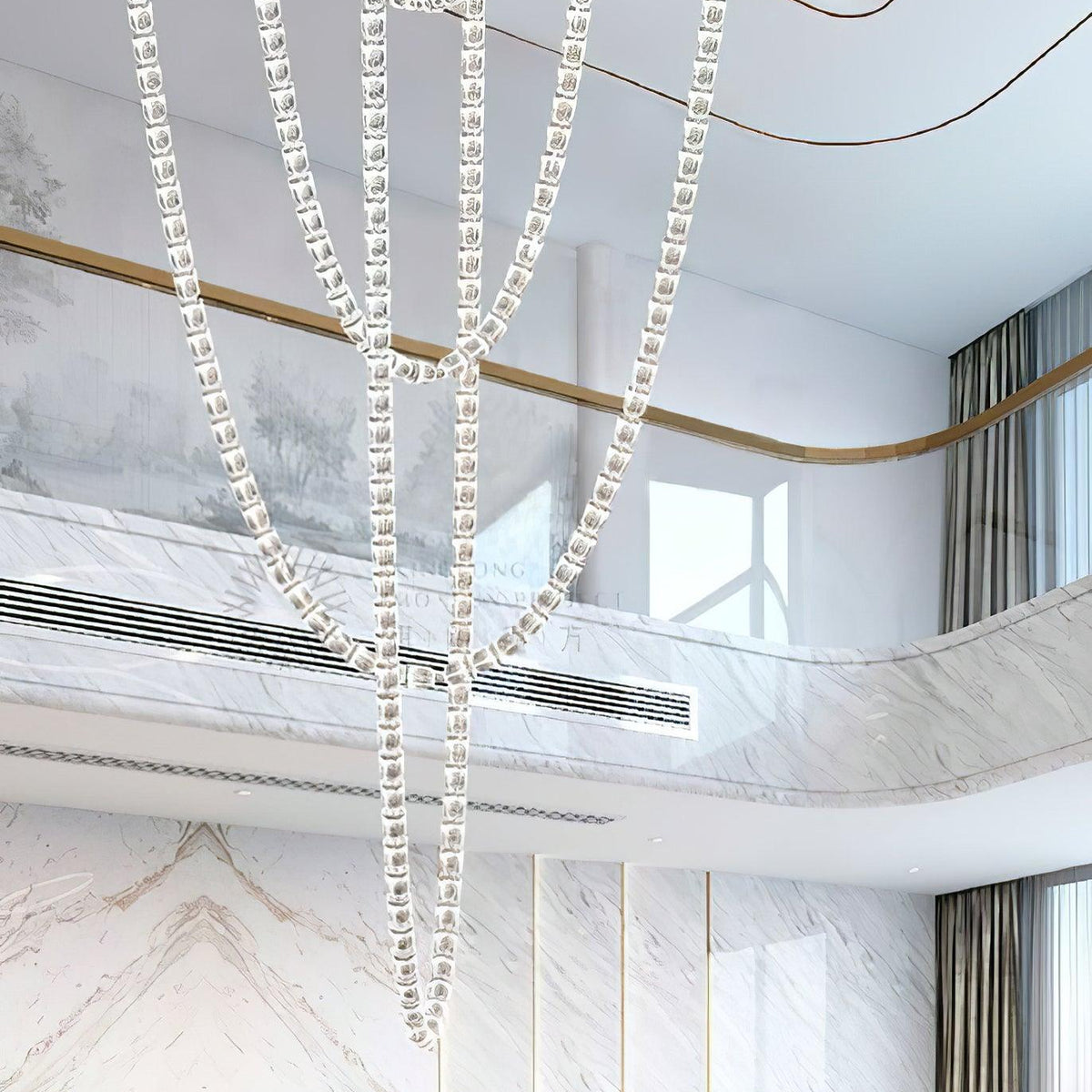Gabriel Cascade K9 Crystal Chandelier - 161 heads ∅ 47.2″ x H 118″ / Dia 120cm x H 300cmClear & ChromeWarm LightBlushlighting