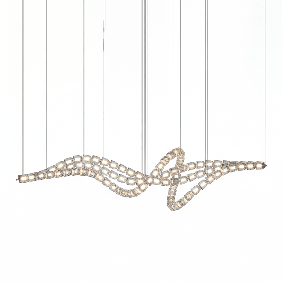 Gabriel Chandelier D - 101 Lights L 98.4″ x H 24.8″ / L 250cm x H 63cmClear & ChromeWarm LightBlushlighting