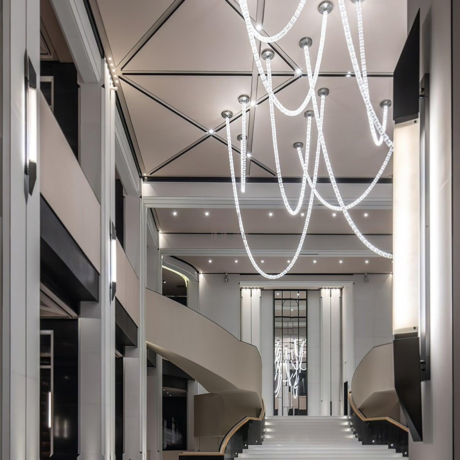 Gabriel Chandelier G - 161 Lights ∅ 47.2″ x H 118″ / Dia 120cm x H 300cmClear & ChromeWarm LightBlushlighting
