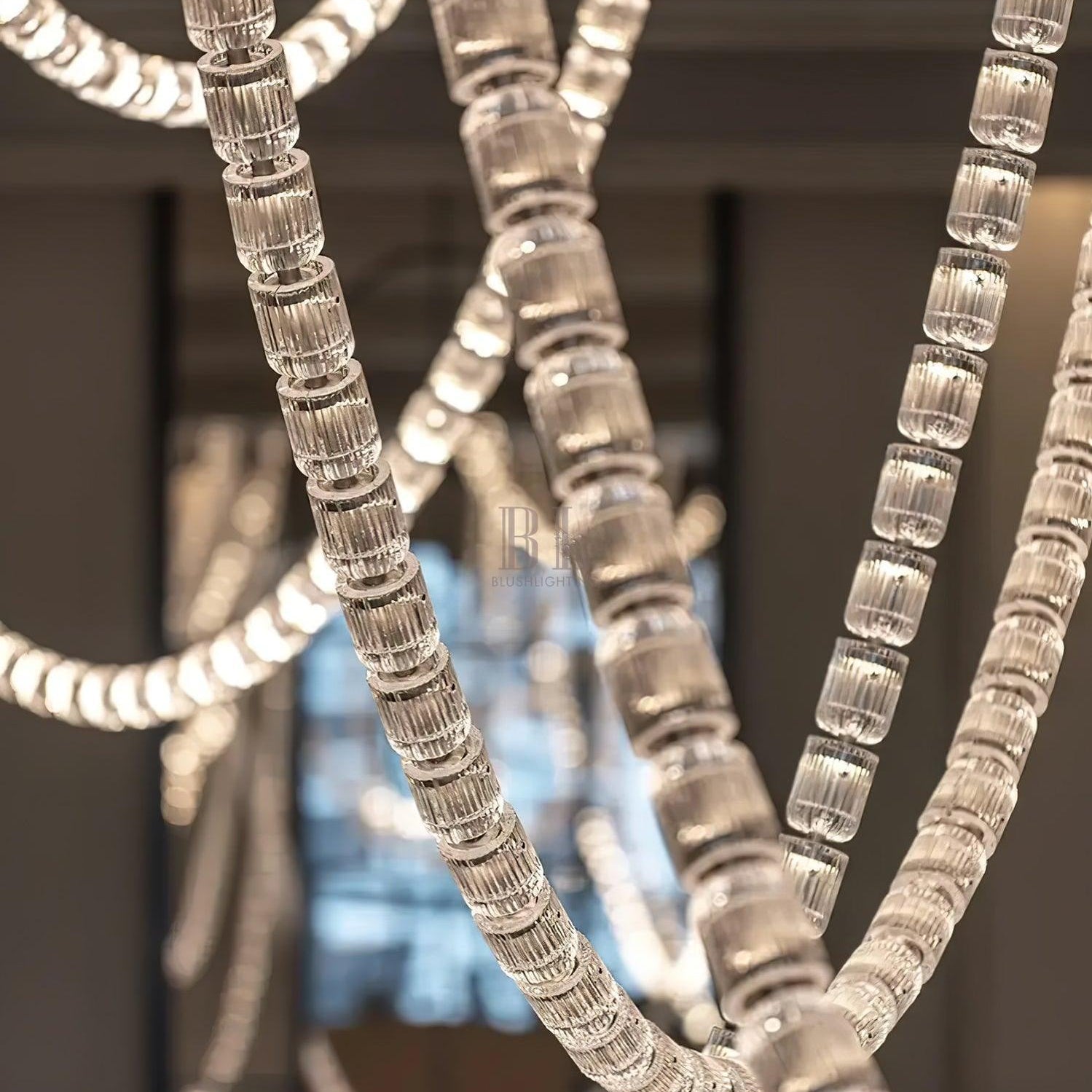 Gabriel Chandelier I - 60 Lights L 98.4″ x H 13.8″ / L 250cm x H 35cmClear & ChromeWarm LightBlushlighting