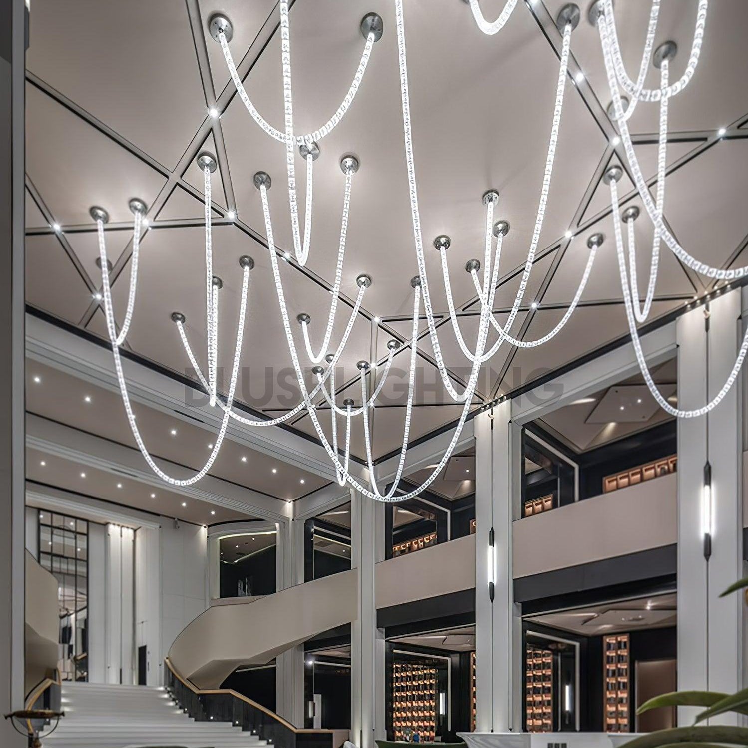 Gabriel Chandelier K - Model A: 90 Lights ∅ 82.7″ x H 19.7″Clear & ChromeWarm LightBlushlighting