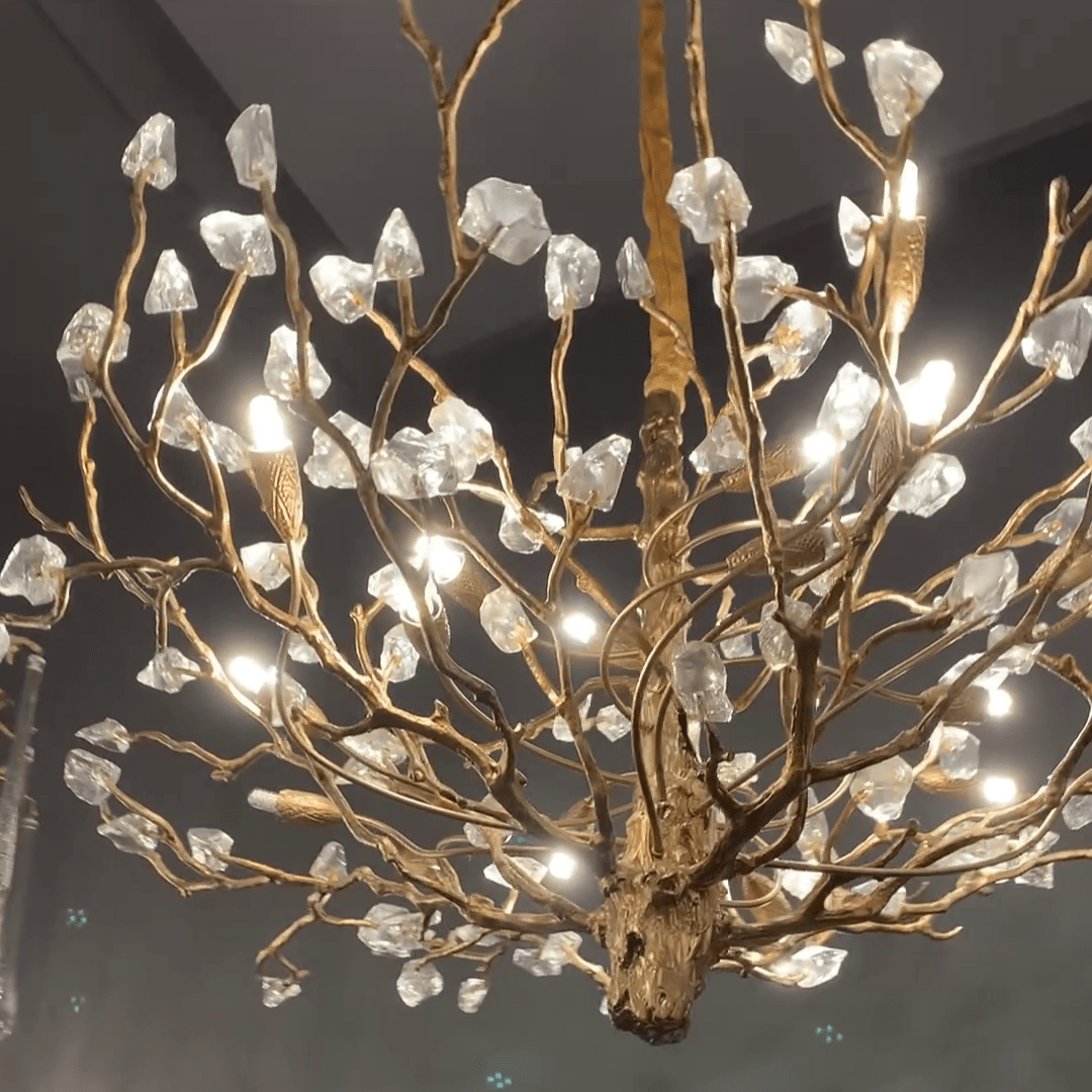 Gemstone Branch Chandelier with Artistic Design for Bedroom or Living Room - 8 Lights/D23.6"*H21.65"Warm LightBlushlighting