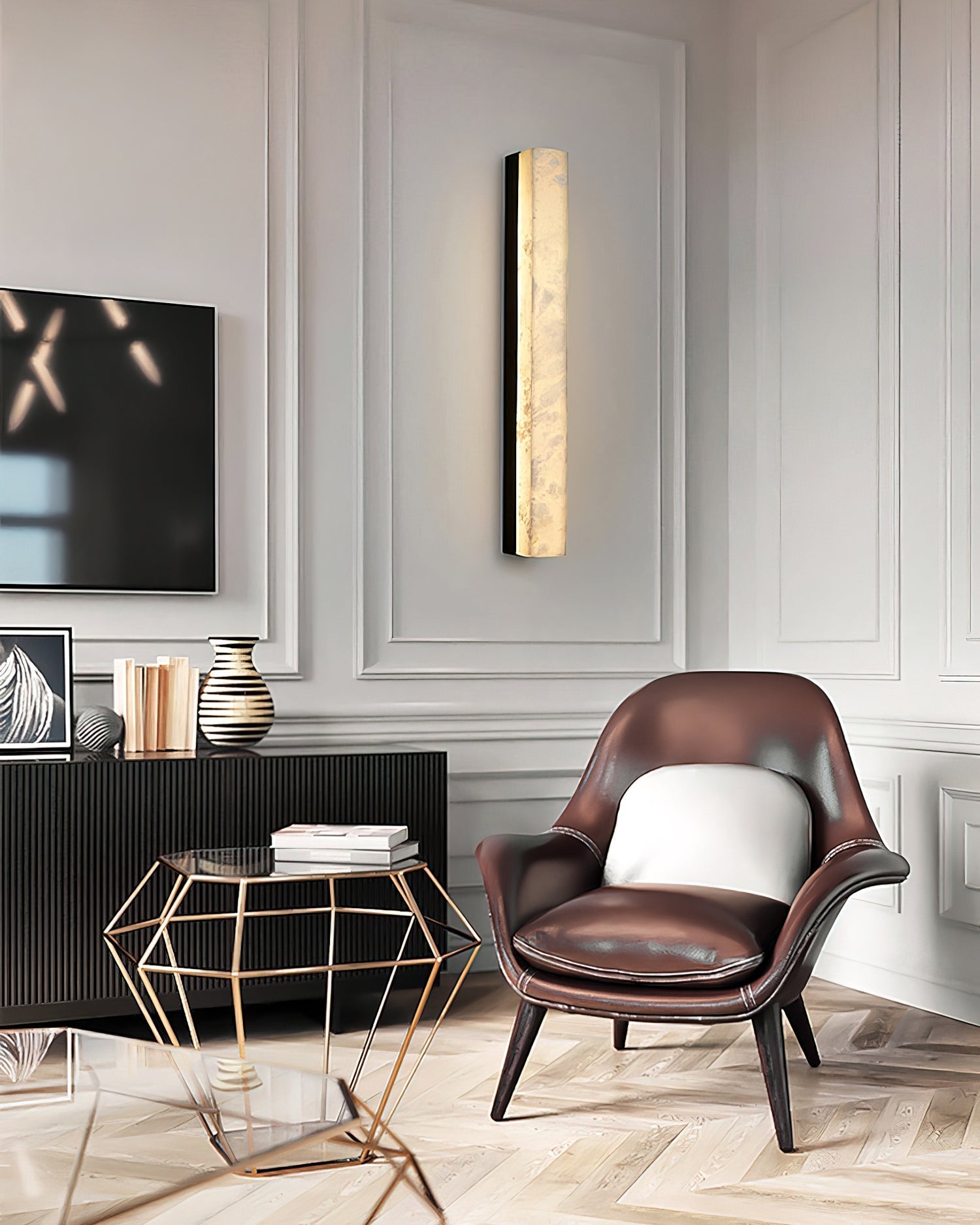 Geometric Alabaster Wall Lamp - L 3.1” x W 3.1“ x H 31.5“Black & WhiteWarm LightBlushlighting