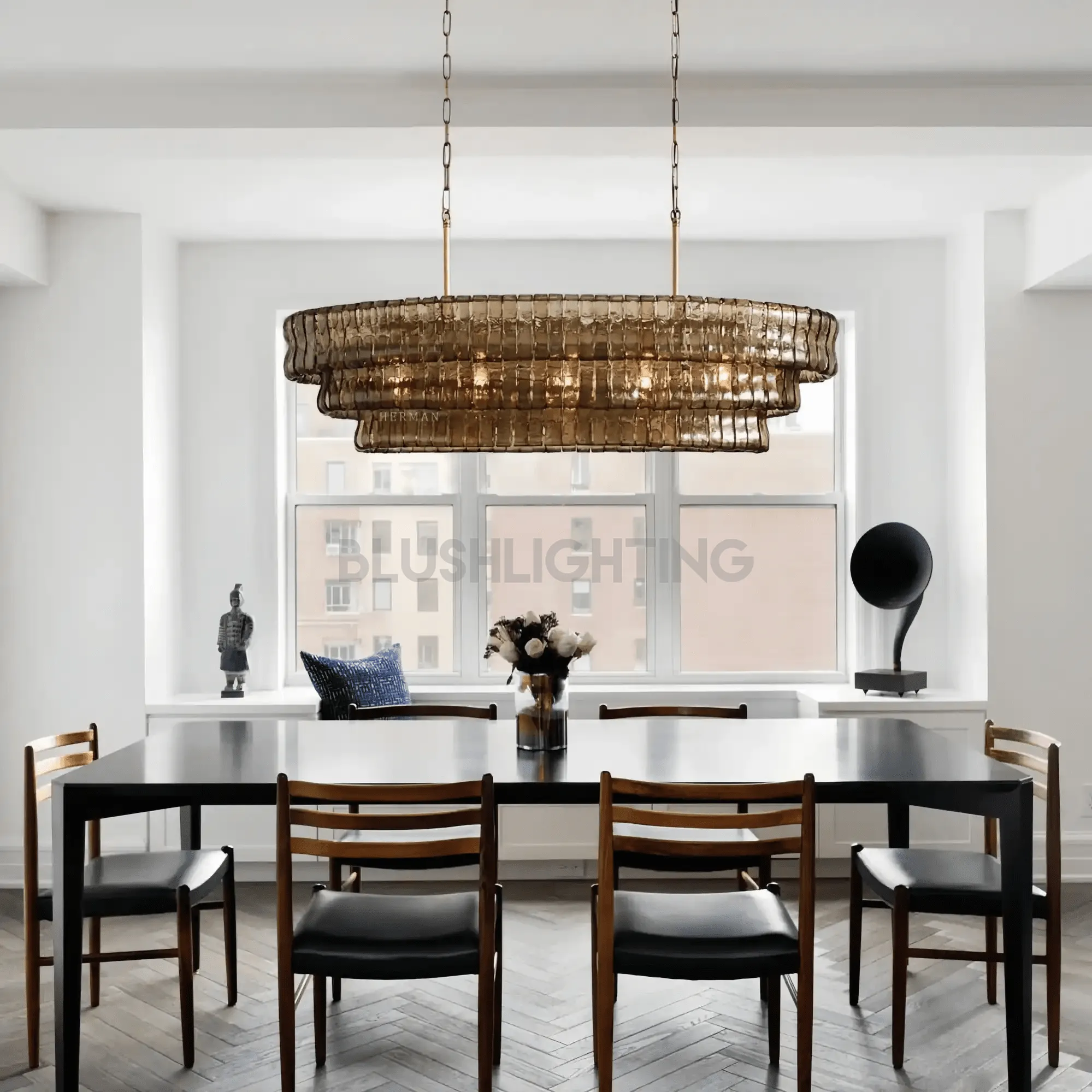 Ghiaccio Glass Oval Chandelier 54''65'' - Lacquered Burnished BrassClear54"Blushlighting
