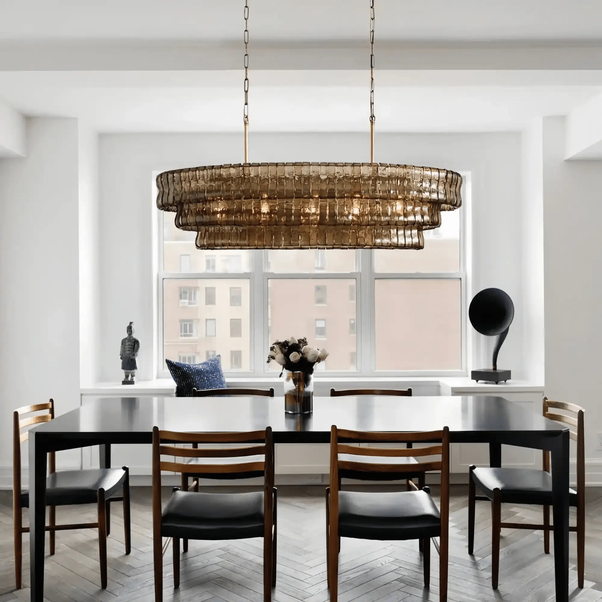 Ghiaccio Glass Oval Chandelier 54''65'' - Lacquered Burnished BrassClear54"Blushlighting