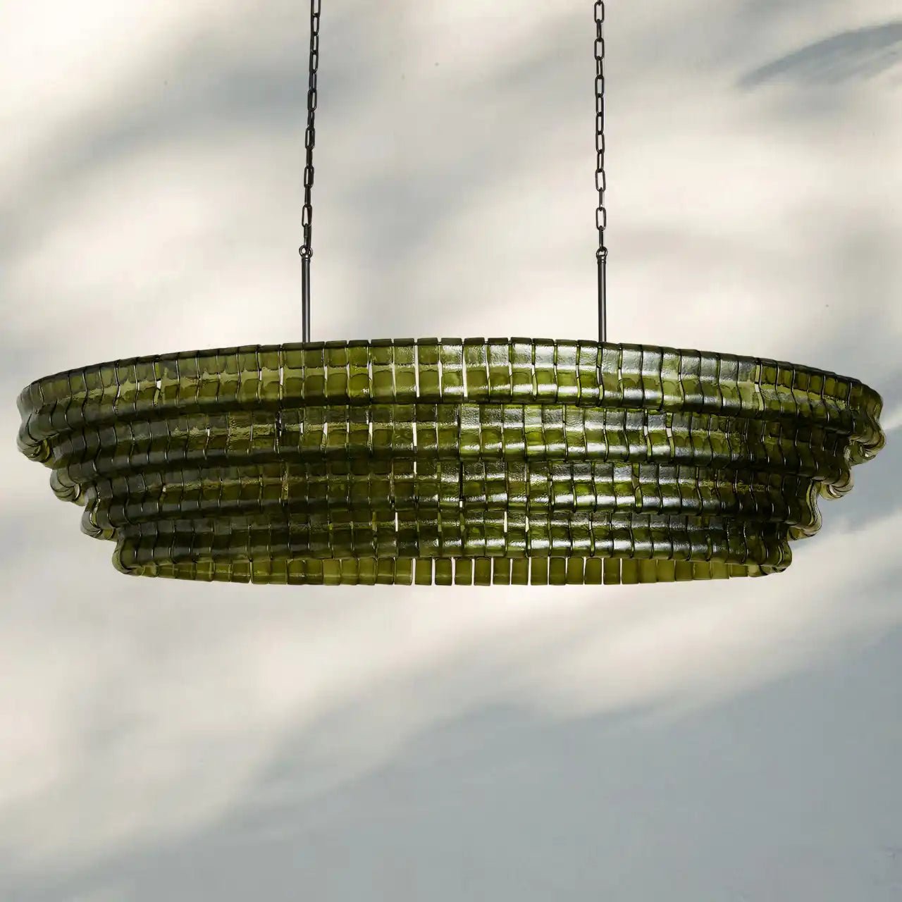 Ghiaccio Glass Oval Chandelier 54''65'' - Matte BlackGreen54"Blushlighting