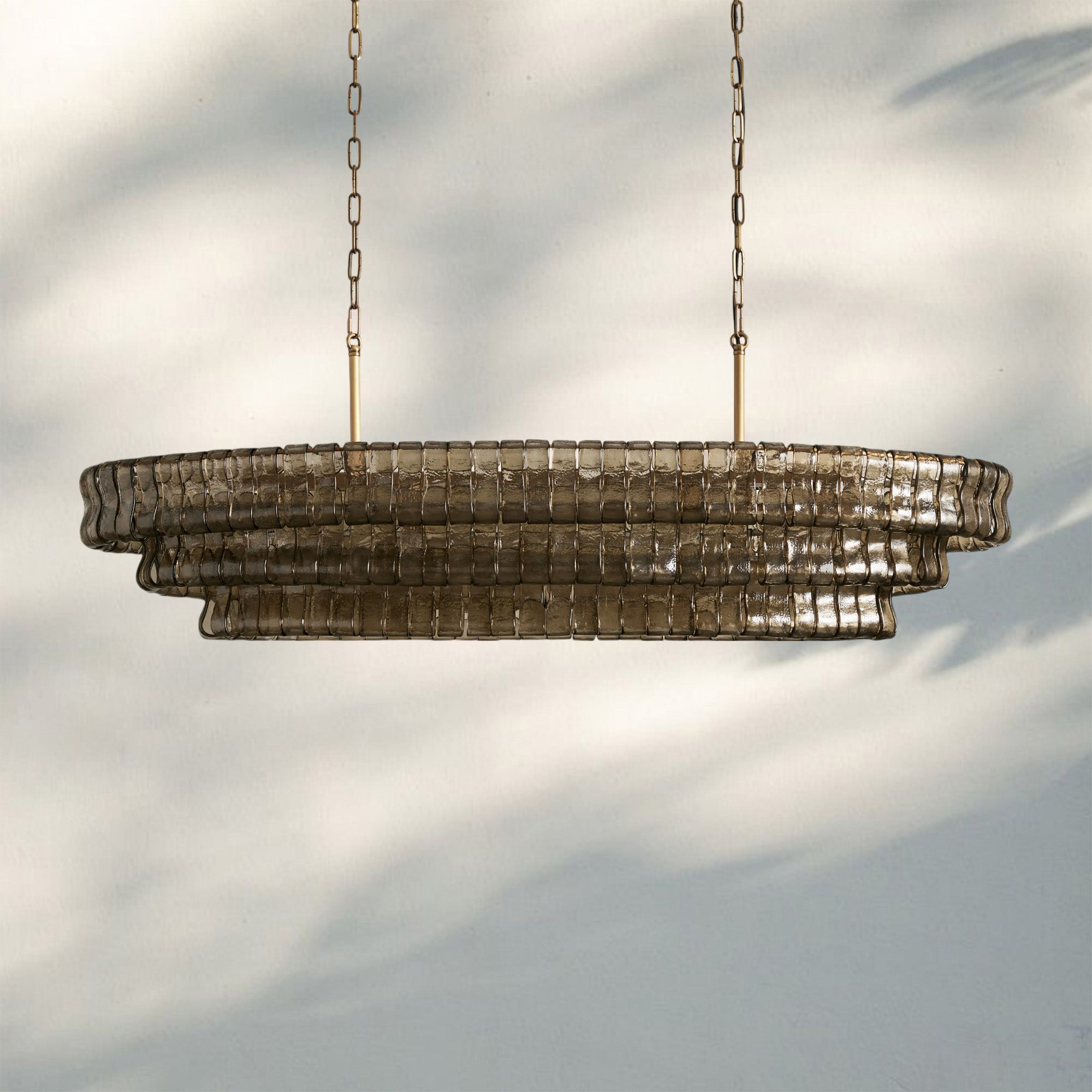 Ghiaccio Glass Oval Chandelier 54''65'' - Lacquered Burnished BrassSmoke54"Blushlighting