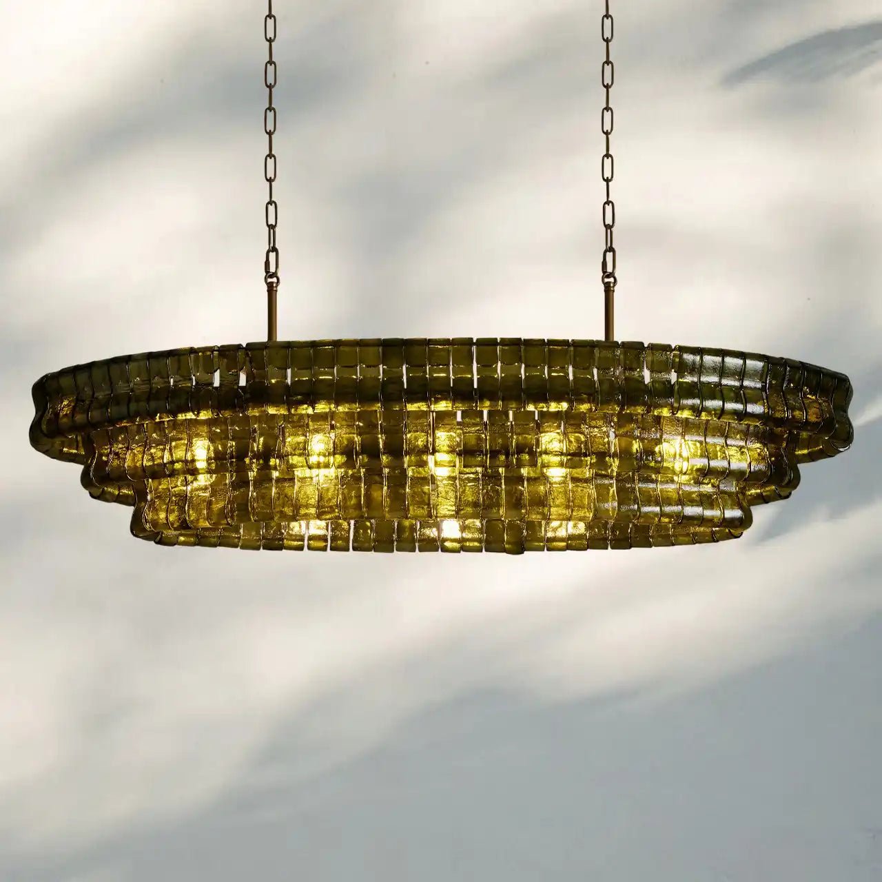 Ghiaccio Glass Oval Chandelier 54''65'' - Lacquered Burnished BrassGreen54"Blushlighting