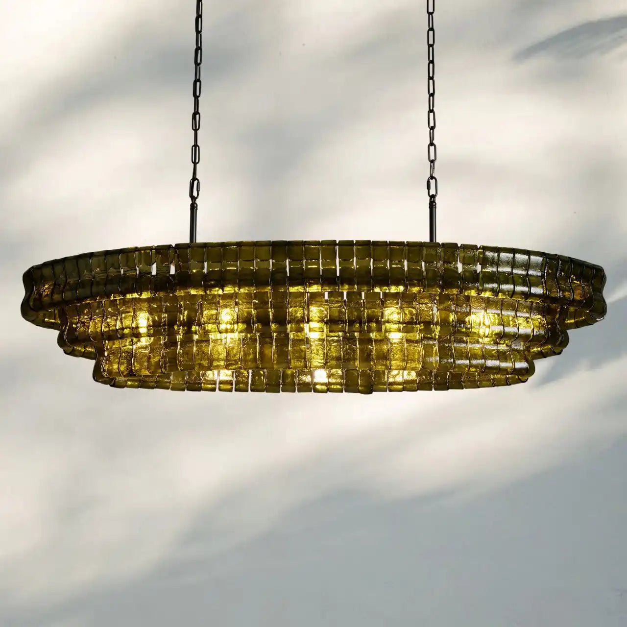 Ghiaccio Glass Oval Chandelier 54''65'' - Lacquered Burnished BrassGreen65"Blushlighting