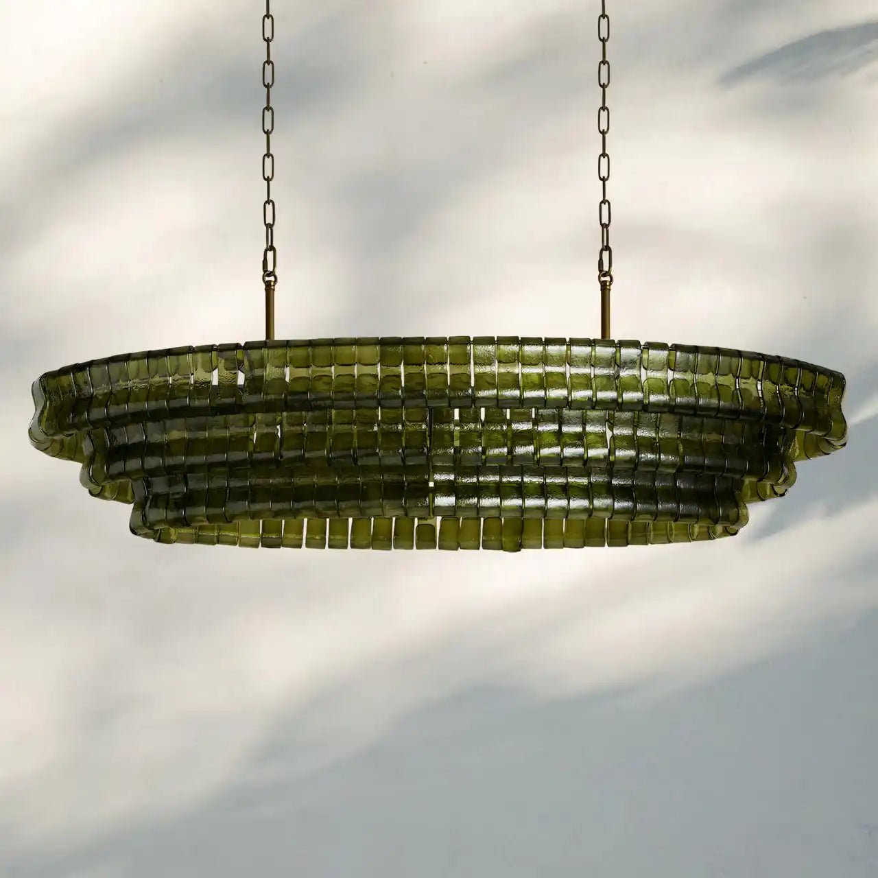 Ghiaccio Glass Oval Chandelier 54''65'' - Lacquered Burnished BrassGreen65"Blushlighting