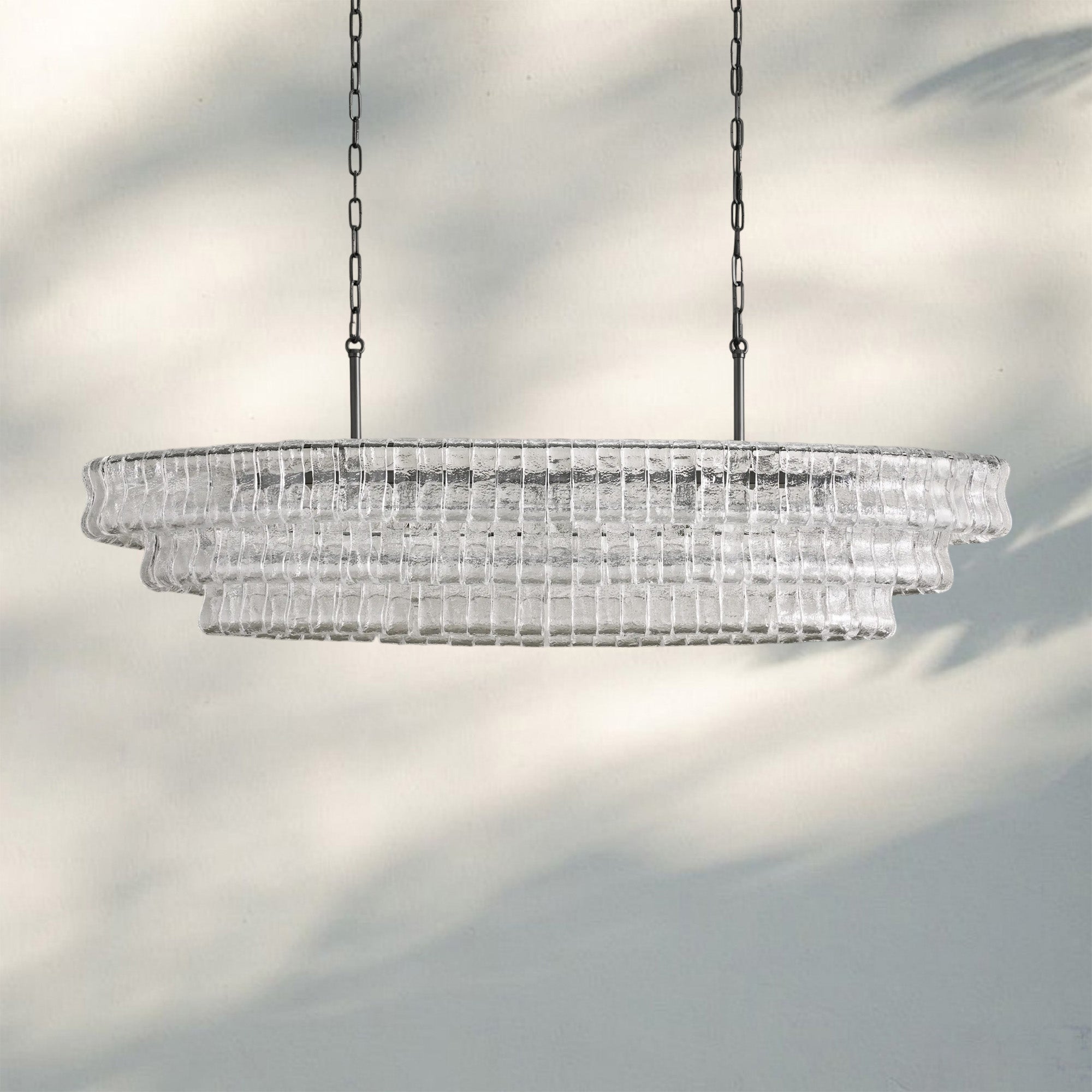 Ghiaccio Glass Oval Chandelier 54''65'' - Matte BlackClear54"Blushlighting