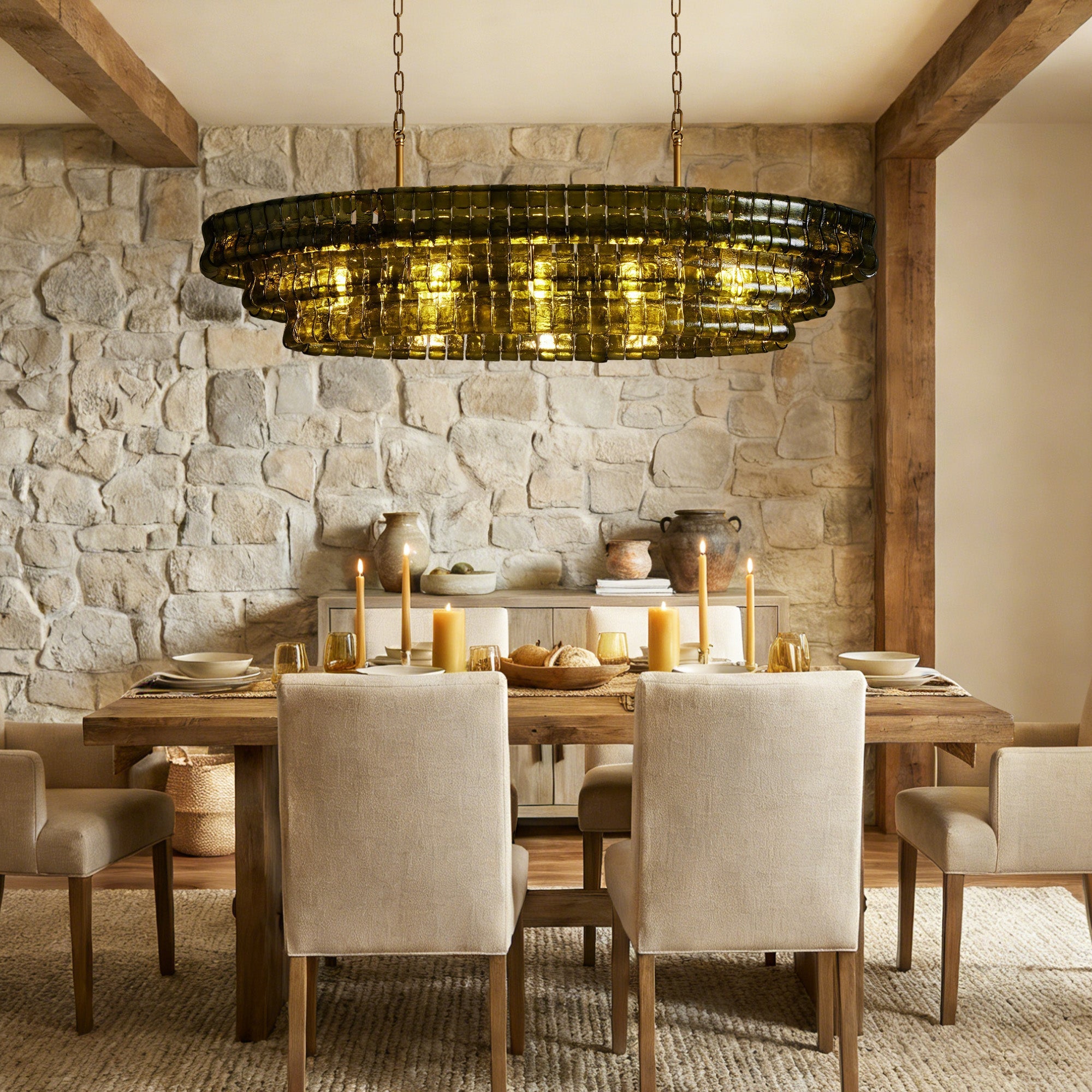 Ghiaccio Glass Oval Chandelier 54''65'' - Lacquered Burnished BrassClear54"Blushlighting