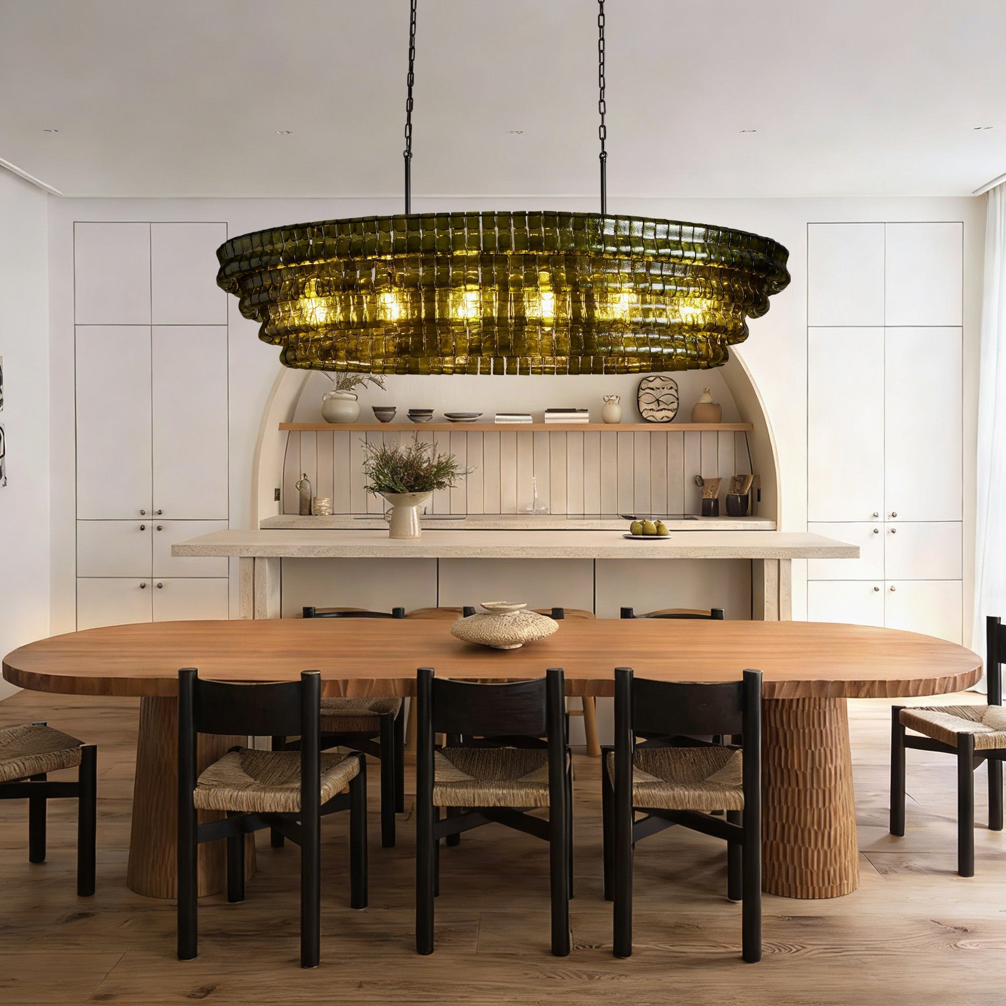 Ghiaccio Glass Oval Chandelier 54''65'' - Matte BlackClear65"Blushlighting