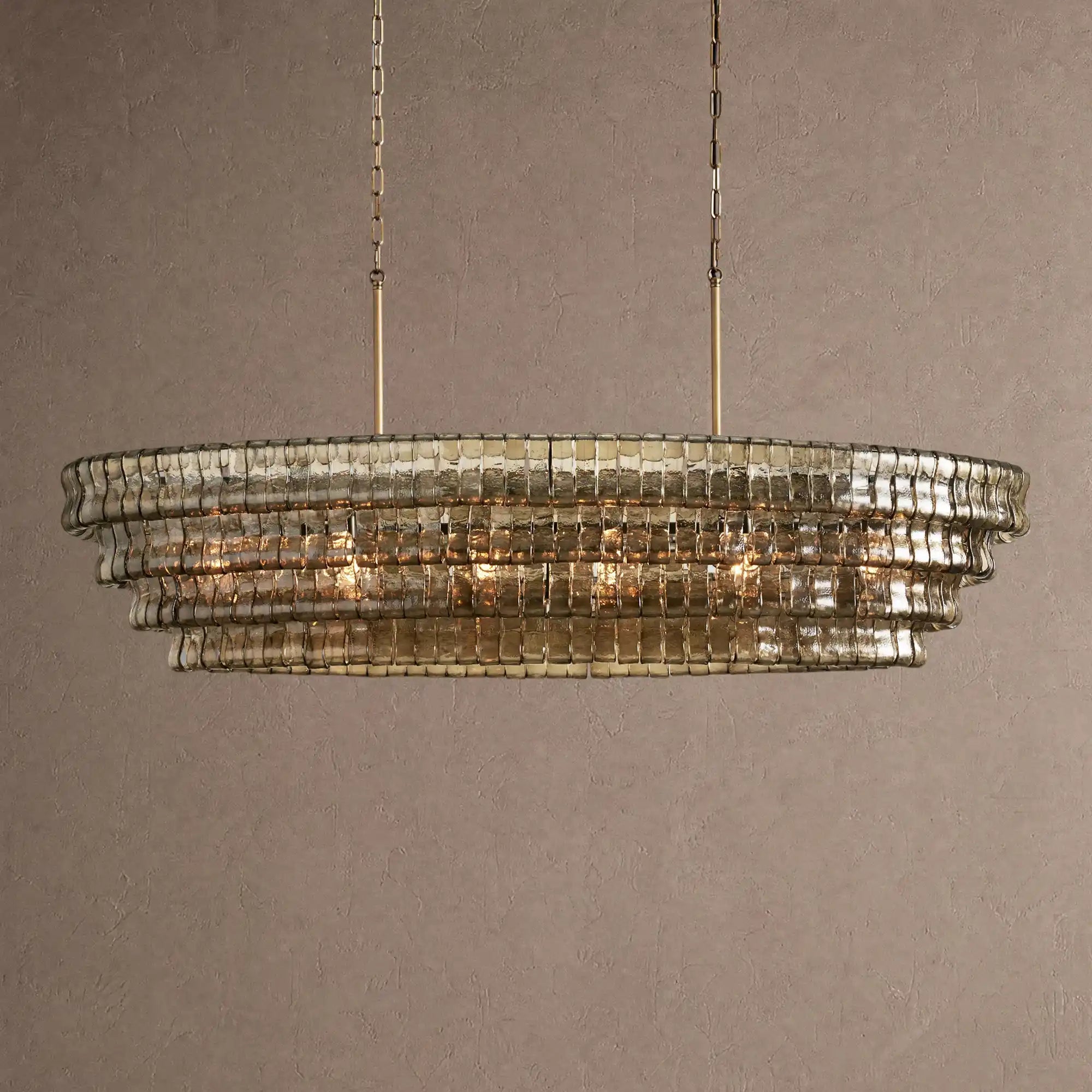 Ghiaccio Glass Oval Chandelier 54''65'' - Lacquered Burnished BrassSmoke65"Blushlighting