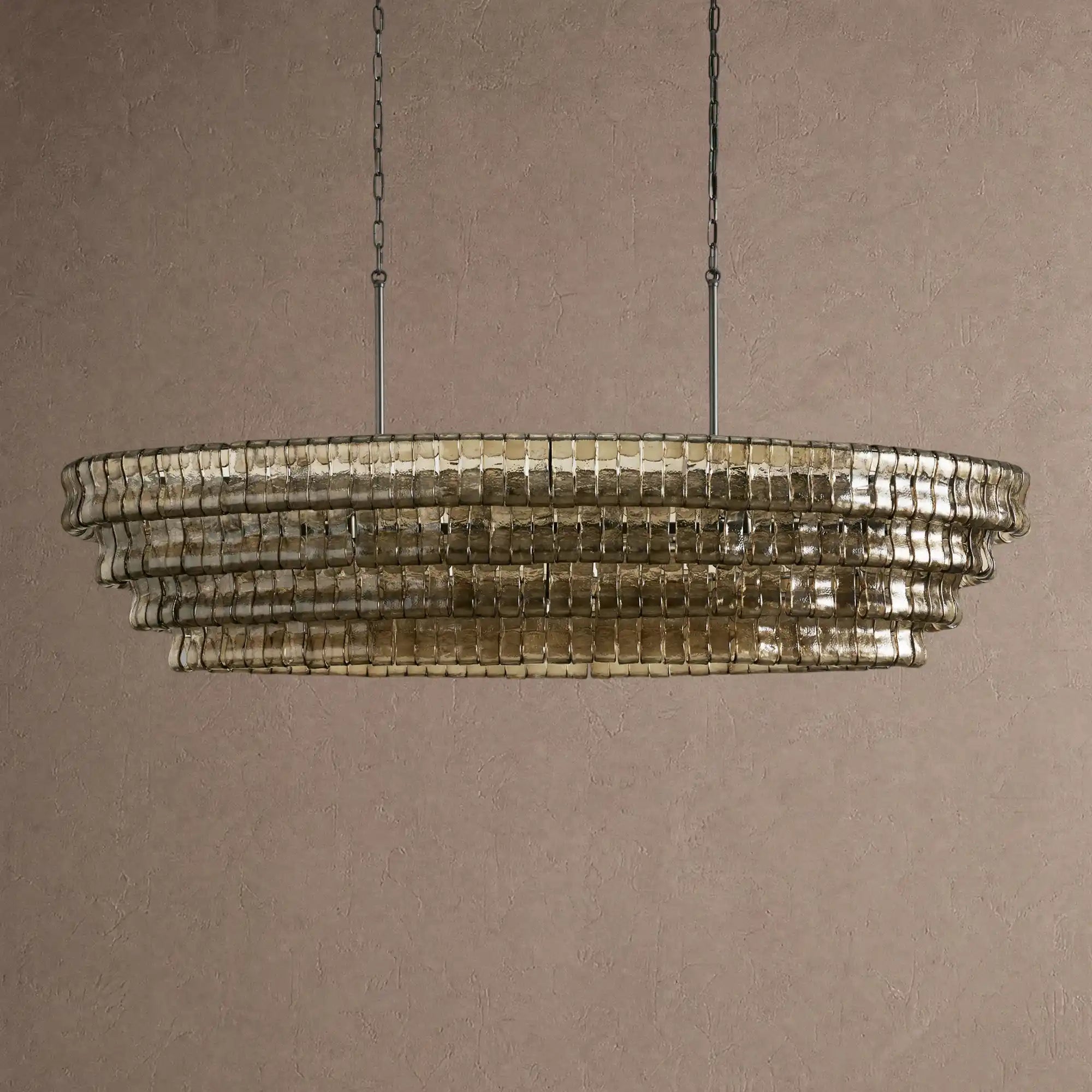 Ghiaccio Glass Oval Chandelier 54''65'' - Lacquered Burnished BrassSmoke65"Blushlighting