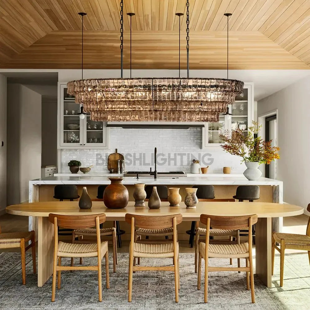 Ghiaccio Glass Oval Chandelier 54''65'' - Lacquered Burnished BrassClear54"Blushlighting