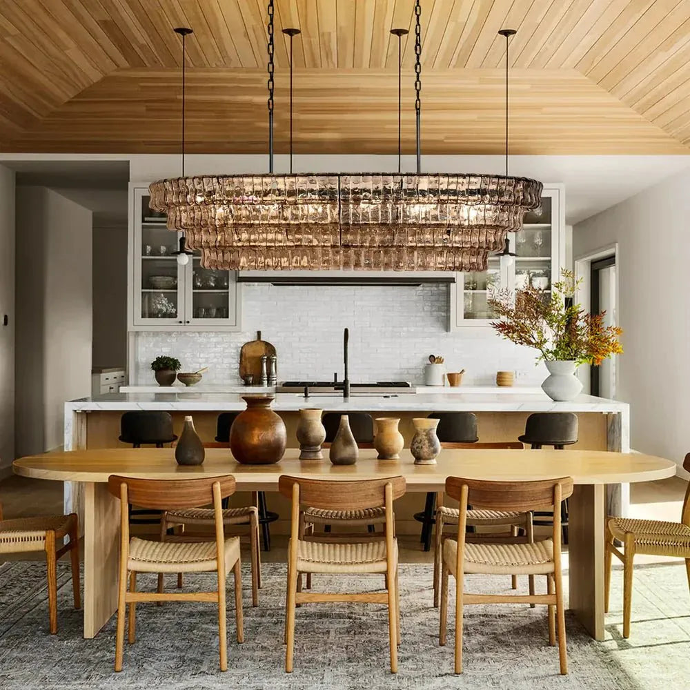 Ghiaccio Glass Oval Chandelier 54''65'' - Lacquered Burnished BrassClear54"Blushlighting