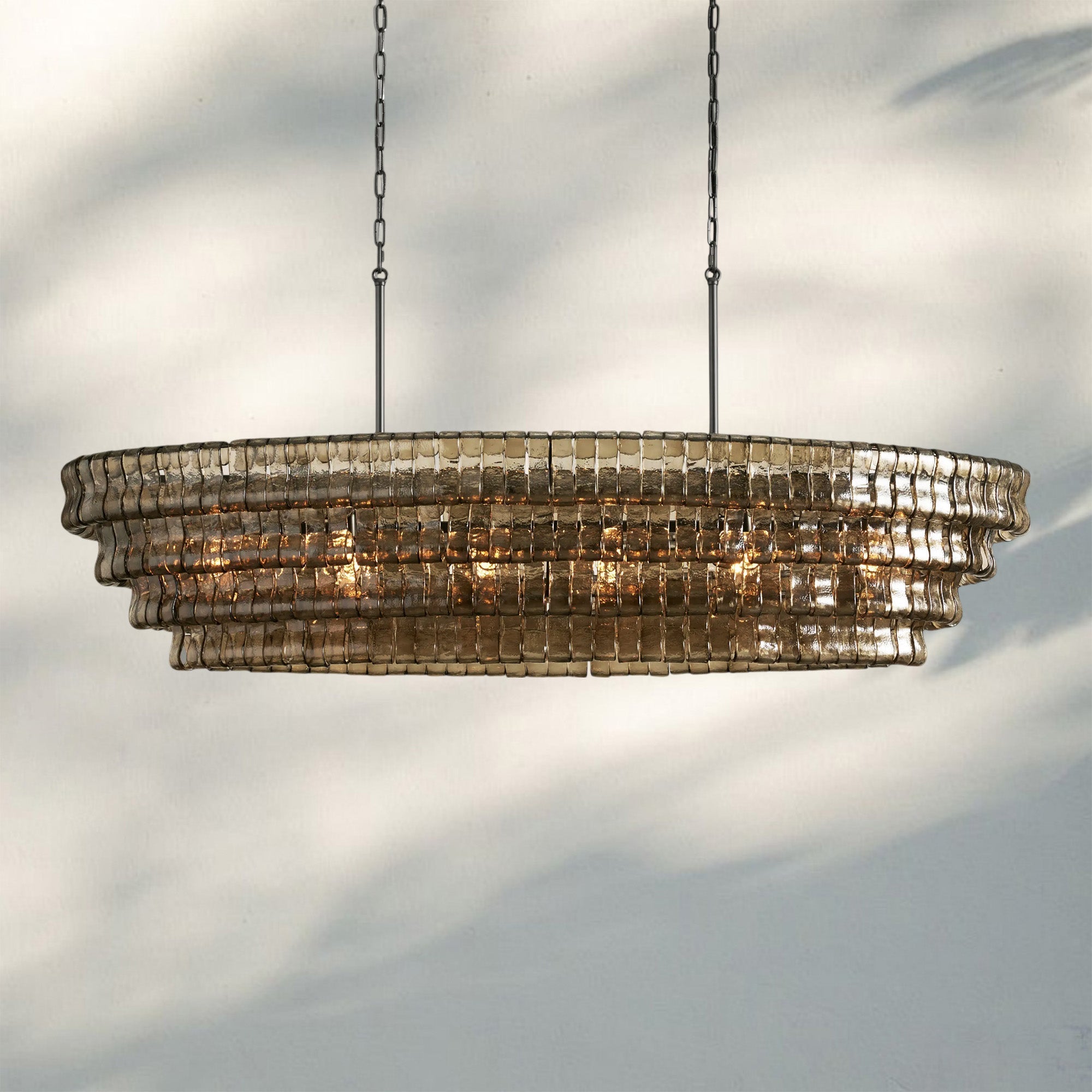 Ghiaccio Glass Oval Chandelier 54''65'' - Lacquered Burnished BrassSmoke65"Blushlighting