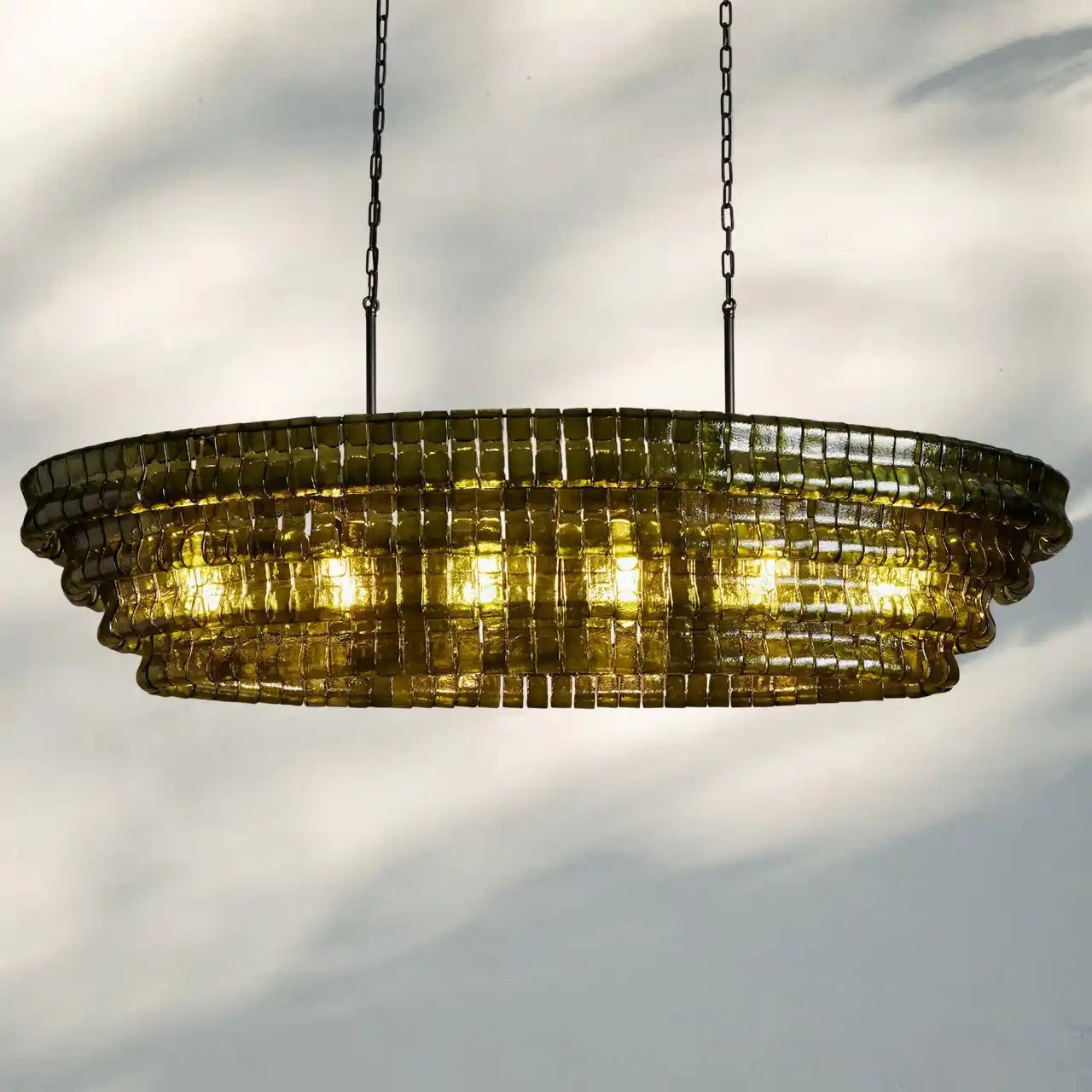 Ghiaccio Glass Oval Chandelier 54''65'' - Matte BlackGreen65"Blushlighting