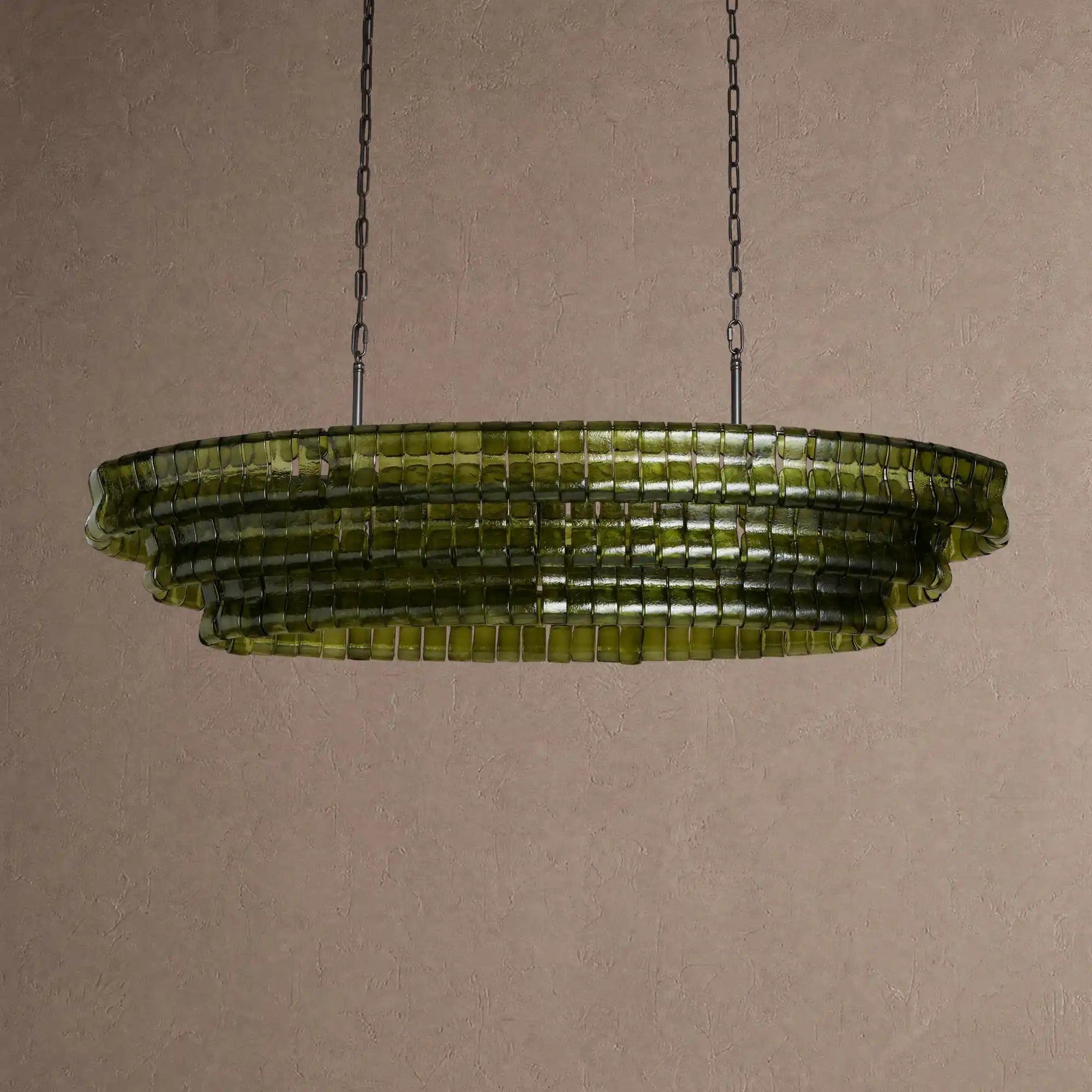 Ghiaccio Glass Oval Chandelier 54''65'' - Matte BlackGreen54"Blushlighting