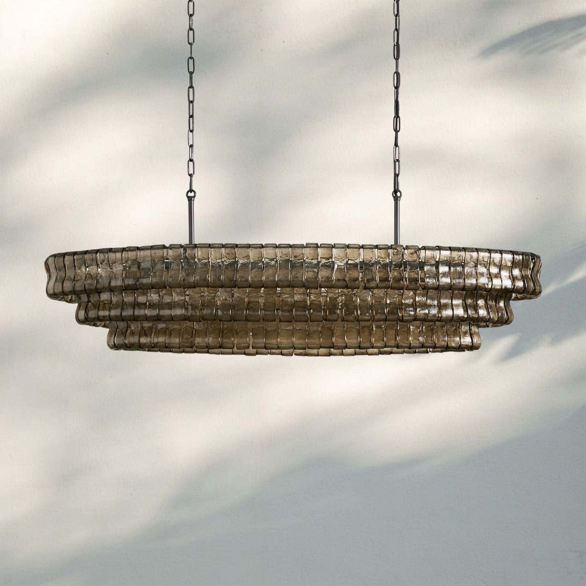 Ghiaccio Glass Oval Chandelier 54''65'' - Lacquered Burnished BrassSmoke54"Blushlighting