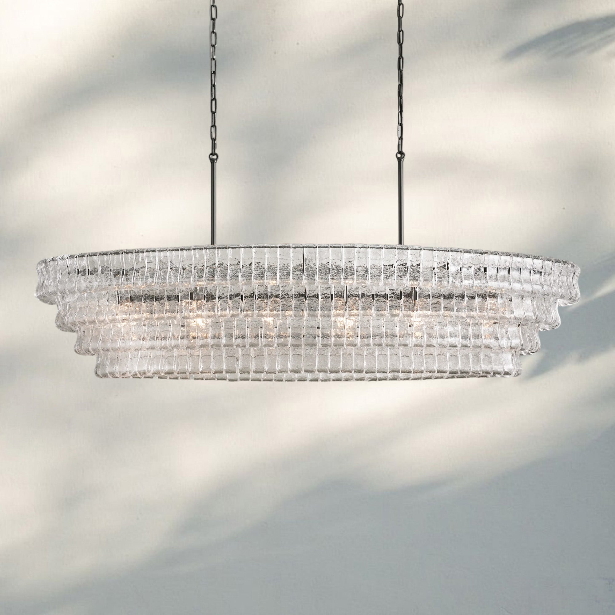 Ghiacio Glass Oval Chandelier 54''65''-Matte Black-Clear-65"