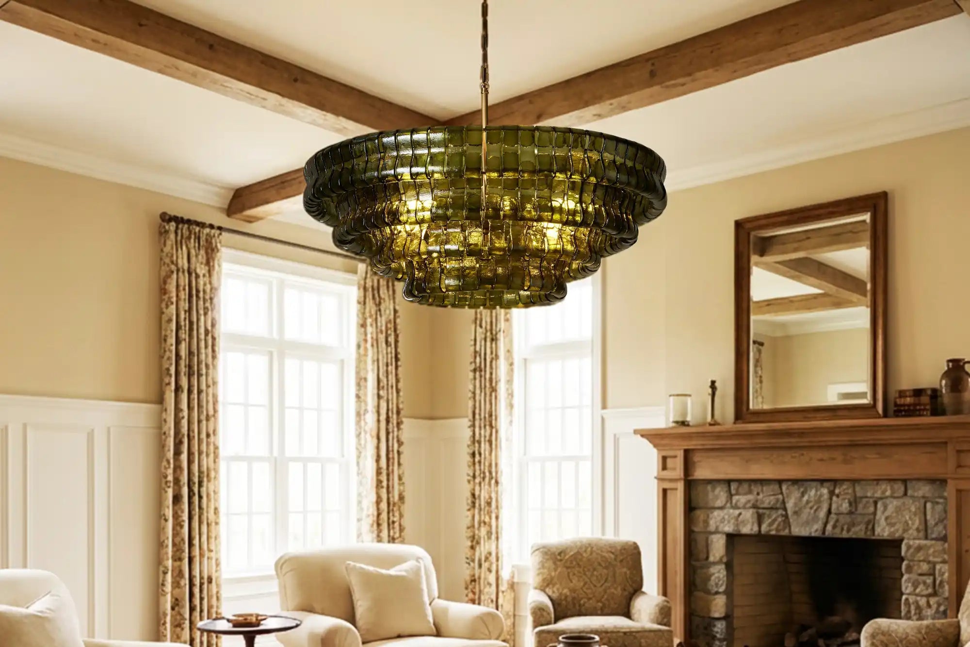 Ghiaccio Glass Round Chandelier 24" 36" 48" 60" - 3 - Tier 24"BrassGreenBlushlighting
