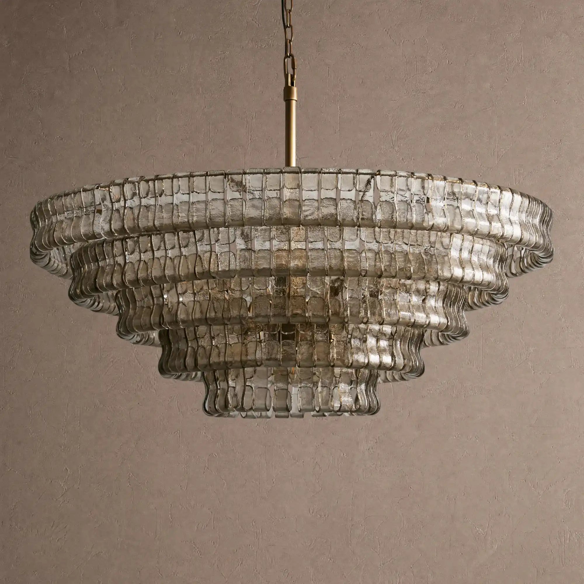 Ghiaccio Glass Round Chandelier 24" 36" 48" 60" - 5-Tier 48"BlackSmokeBlushlighting