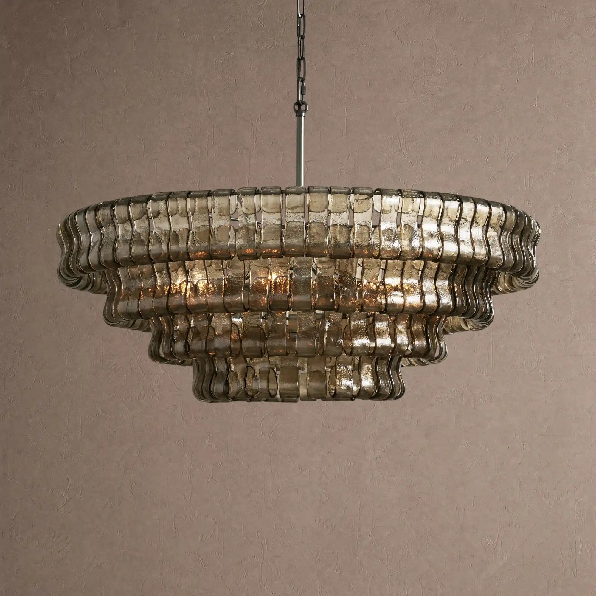 Ghiaccio Glass Round Chandelier 24" 36" 48" 60" - 4-Tier 36"BlackSmokeBlushlighting