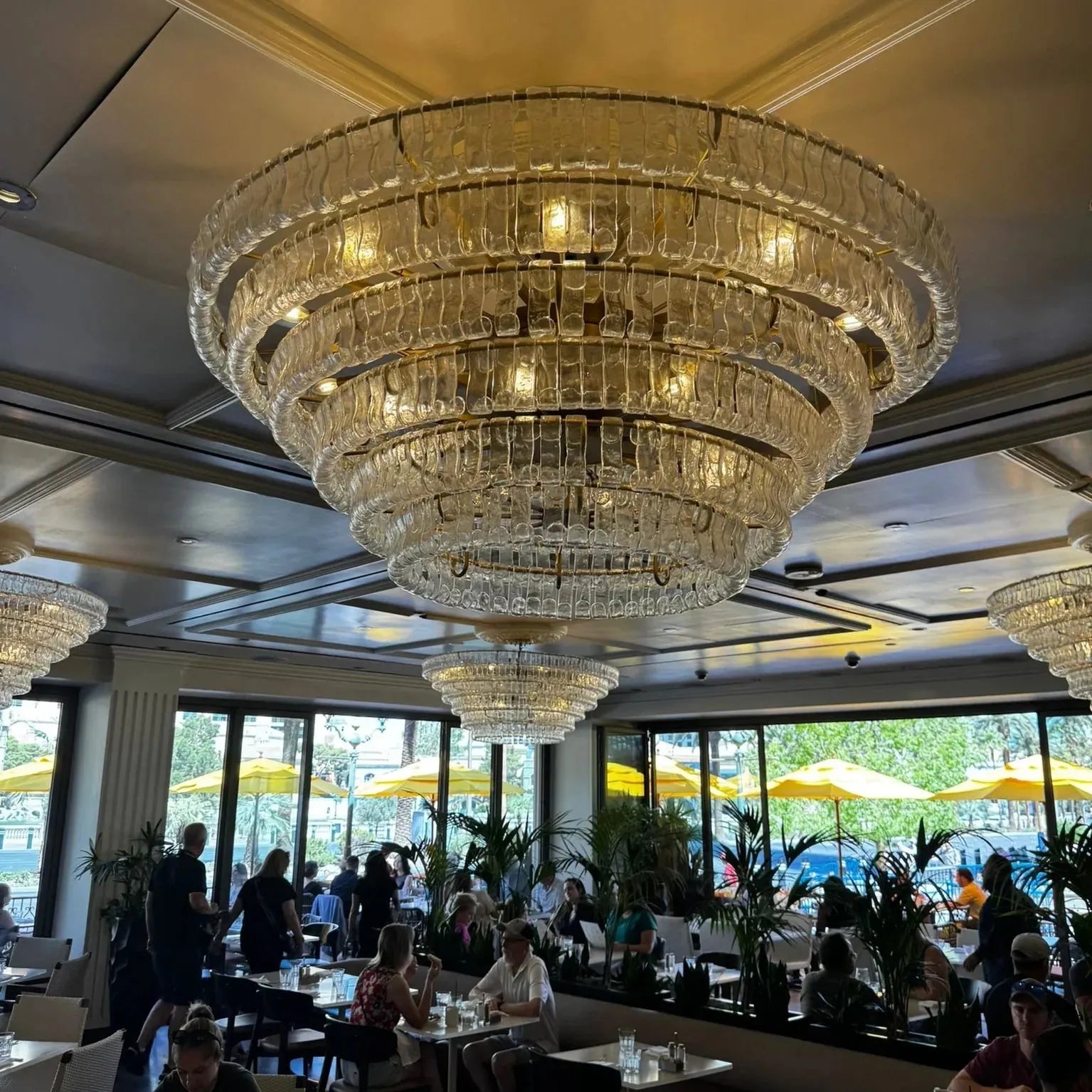 Ghiacio Glass Round Chandelier 24" 36" 48" 60"-6-Tier 60"-Brass-Clear