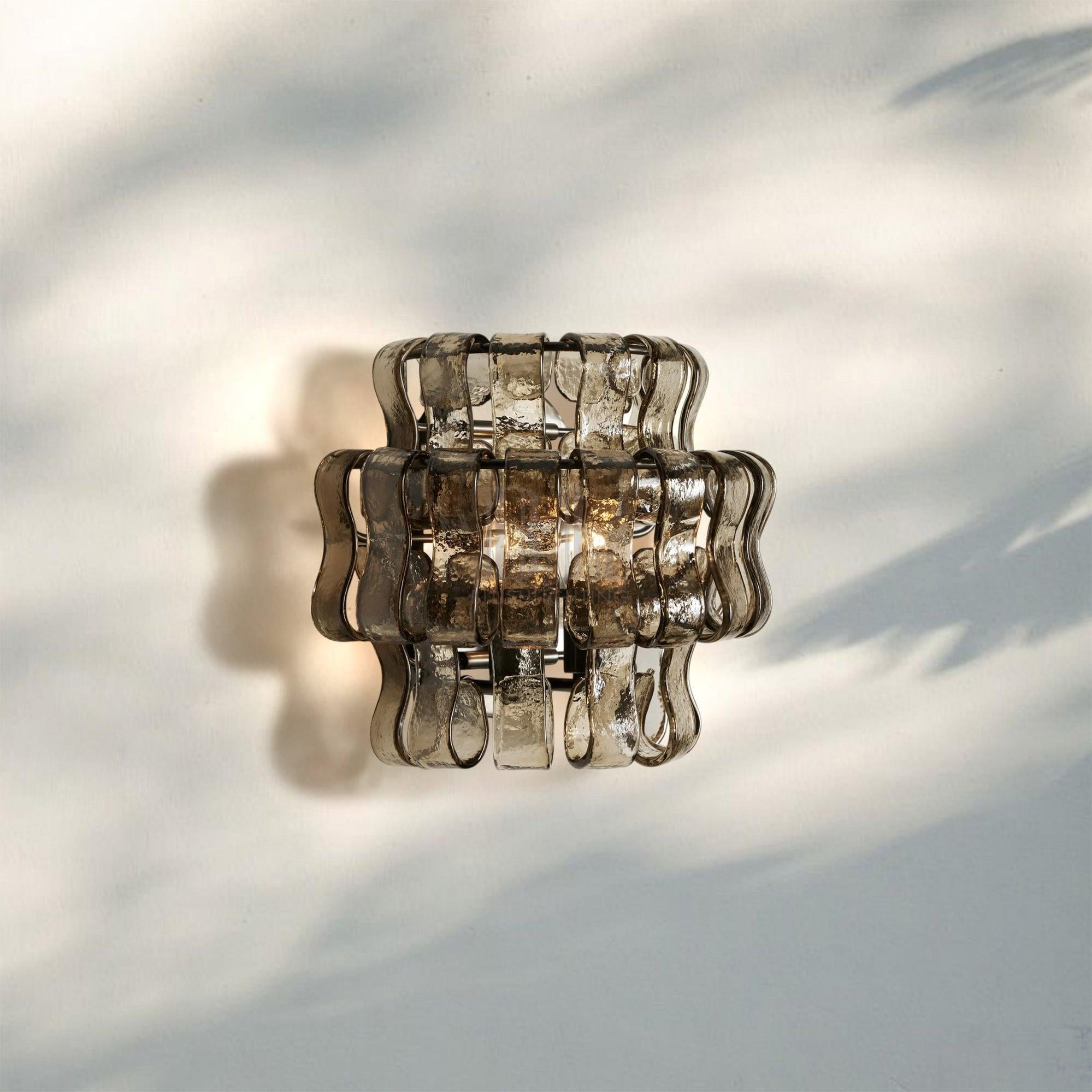 Ghiacio Glass Wall Sconce-Matte Black-Smoke-