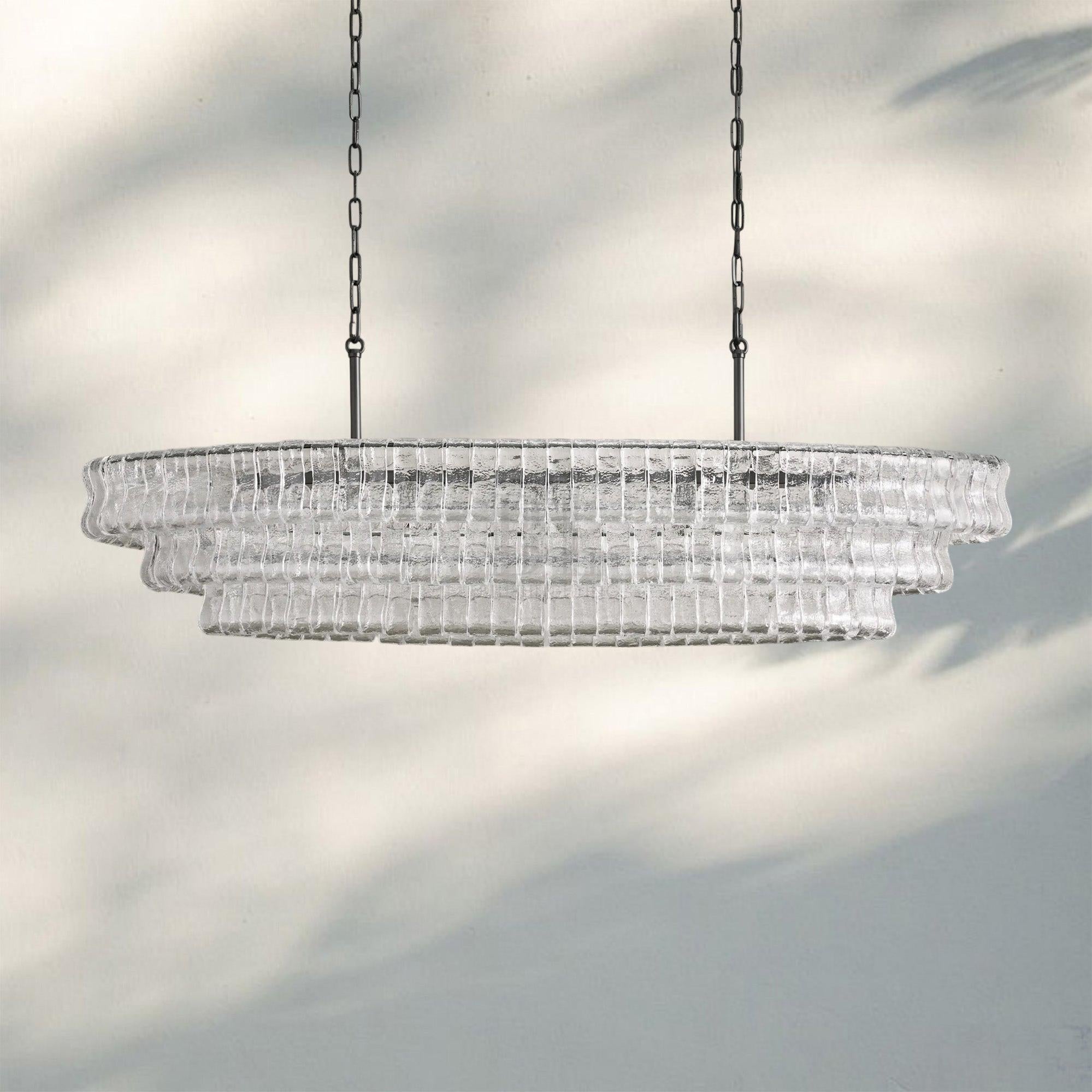 Ghiacio Glass Oval Chandelier 54''65''-Matte Black-Clear-54"