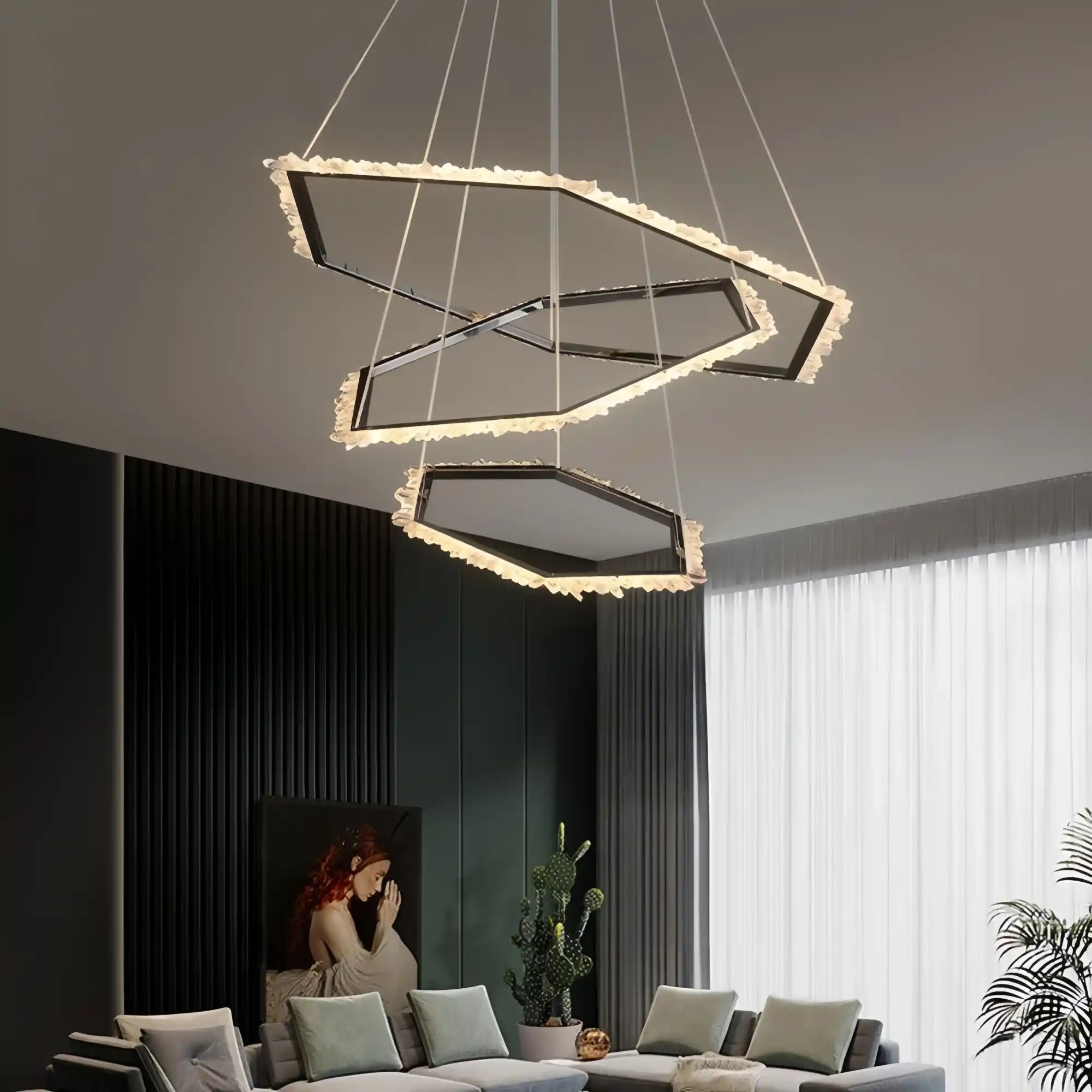 Gina Hexagonal Rock Crystal Black Ring Chandelier - Style CBlushlighting