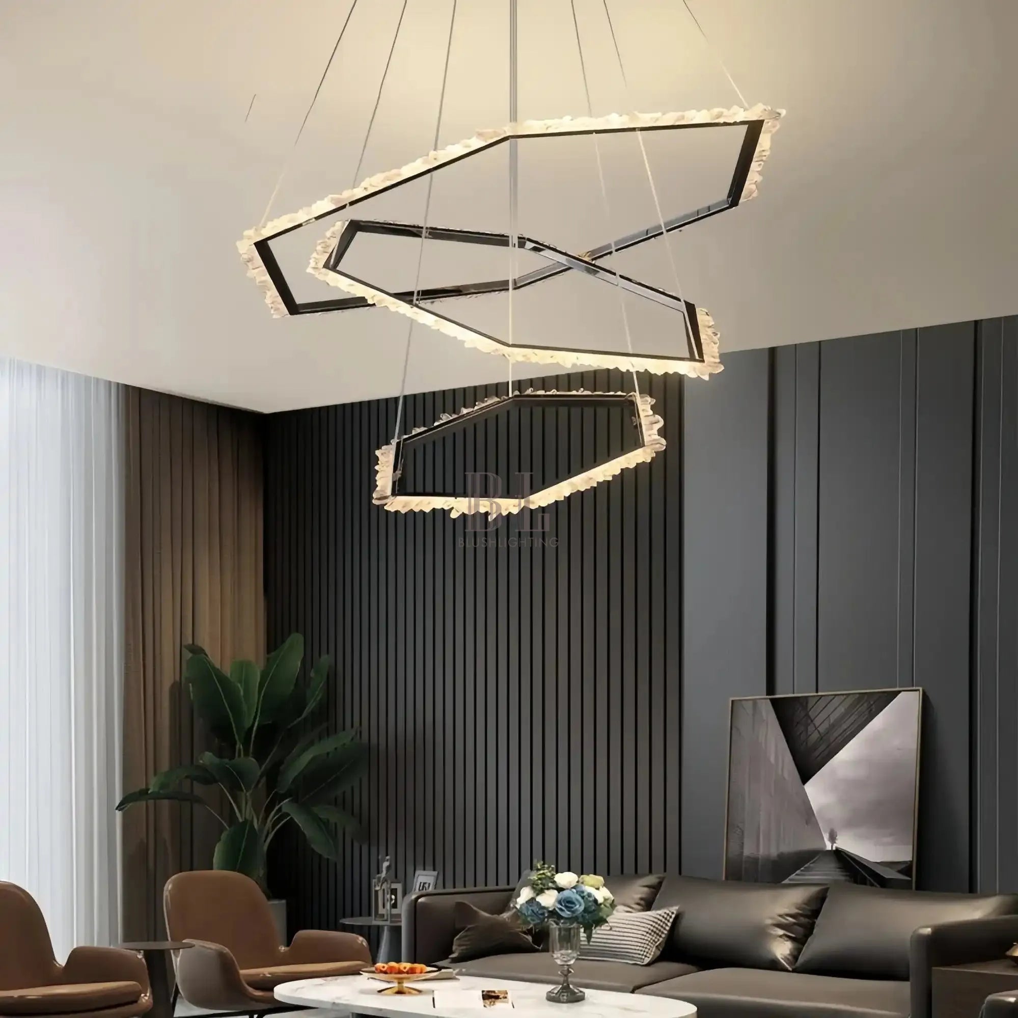 Gina Hexagonal Rock Crystal Black Ring Chandelier - Style CBlushlighting