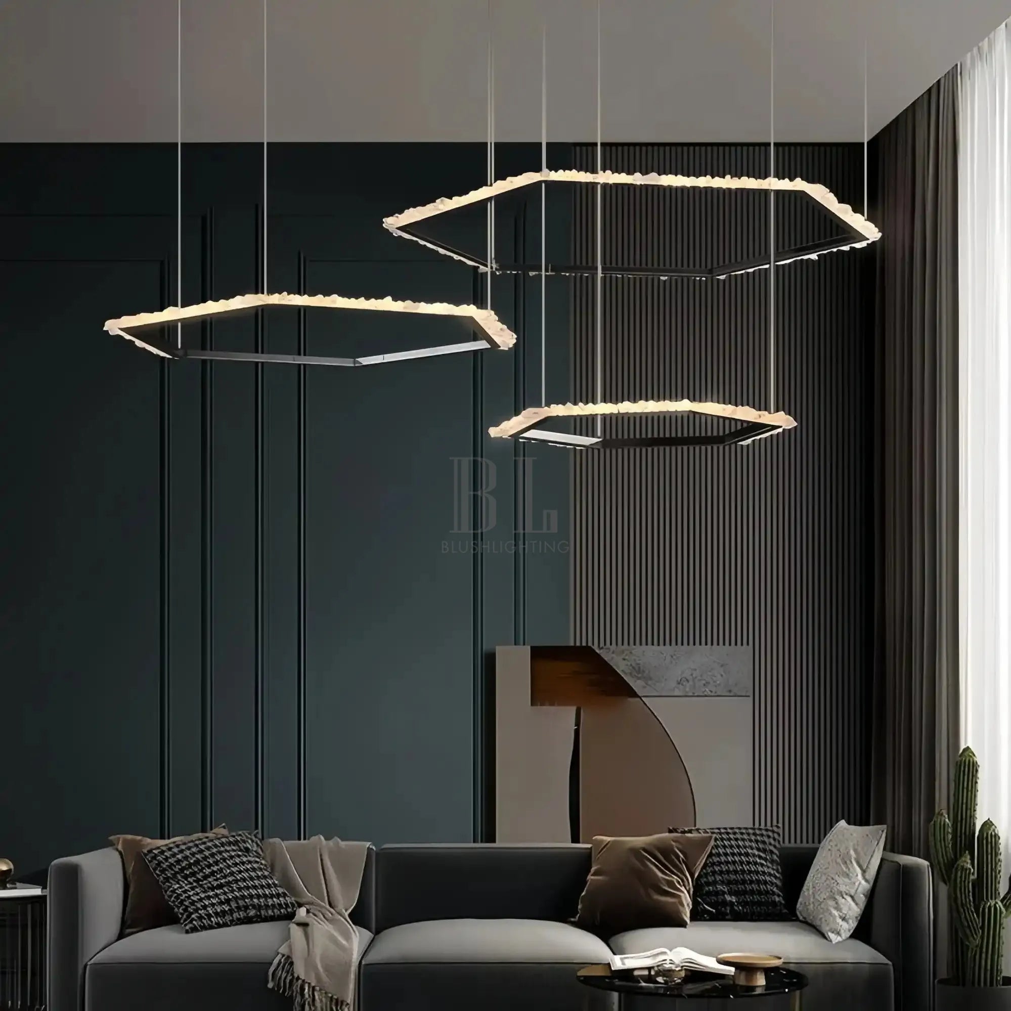 Gina Hexagonal Rock Crystal Black Ring Chandelier - Style BBlushlighting