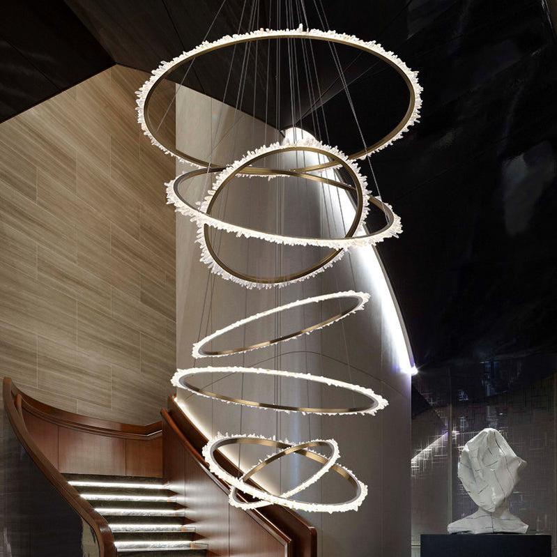 Gina Rock Crystal Multi Rings Chandelier For Staircase - 5 Rings: 15.7"D + 23.6"D + 31.5"D + 39.4"D + 59"DBlushlighting