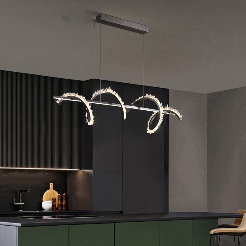 Gina Spiral Rock Crystal Chandelier,Linear Dining Room Chandelier - 39.4" L x 7.9" HBlushlighting