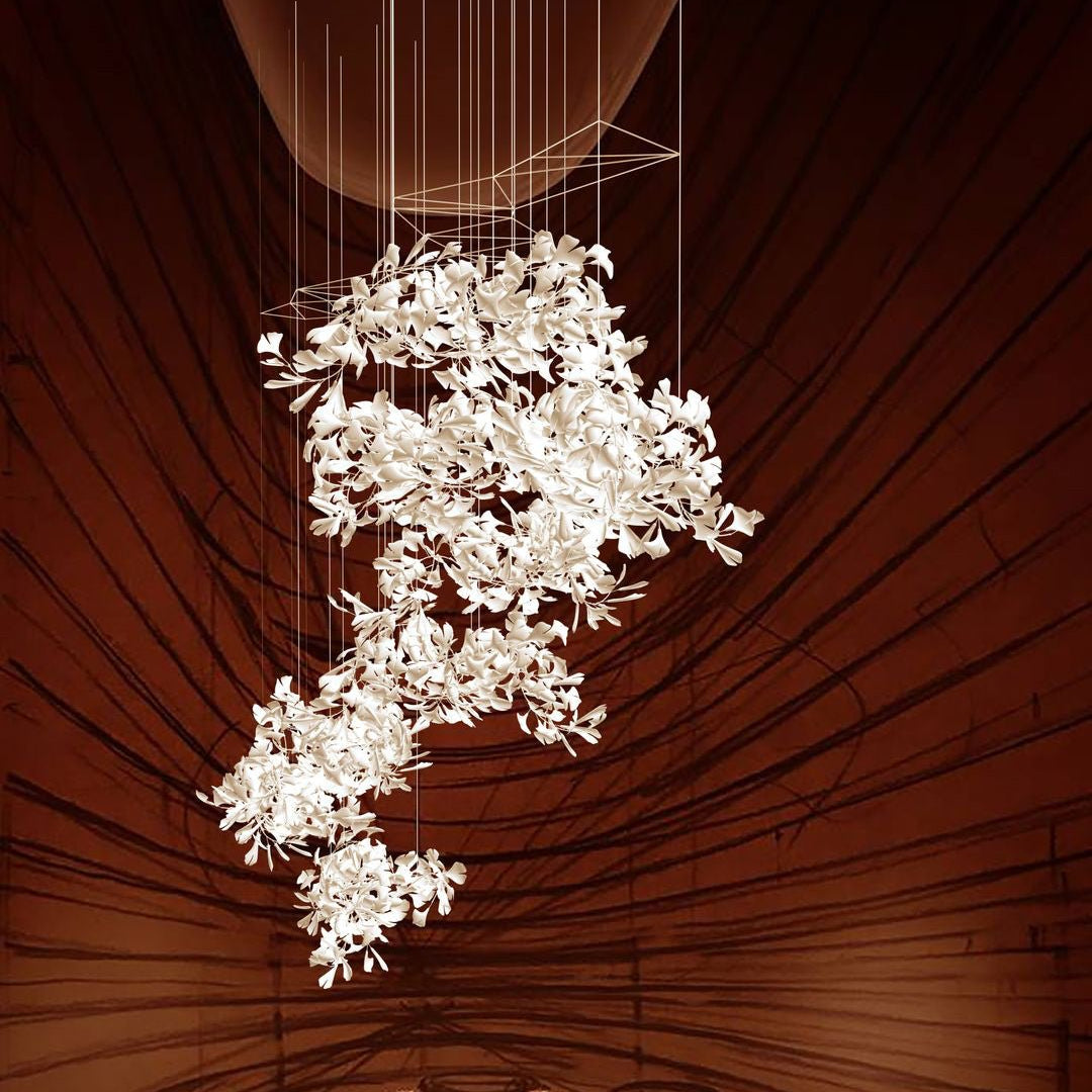 Gingko Leaves Chandelier - L 196.8″ x W 31.5″ x H 59.1″White & GoldBlushlighting