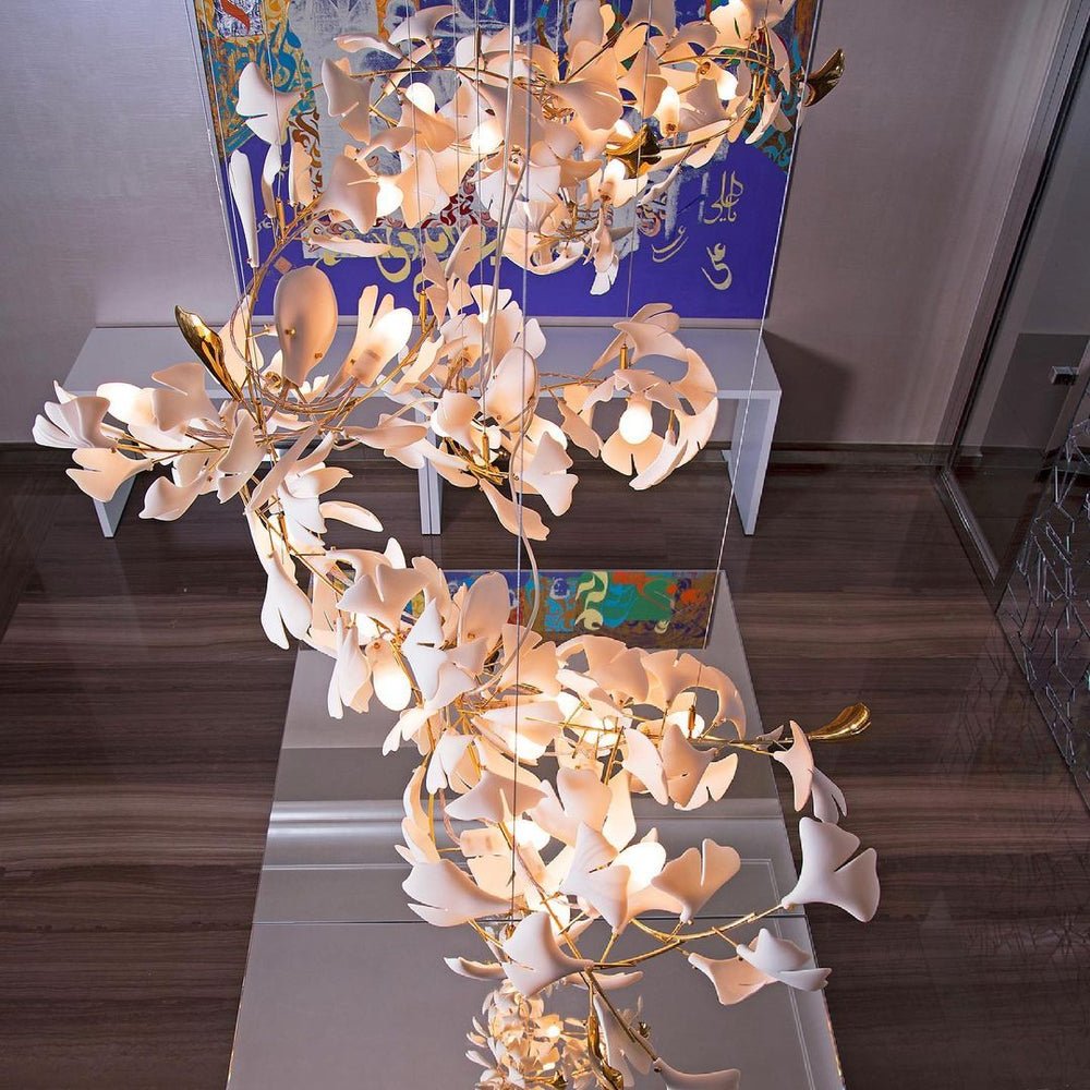 Gingko Leaves Chandelier - L 196.8″ x W 31.5″ x H 59.1″White & GoldBlushlighting